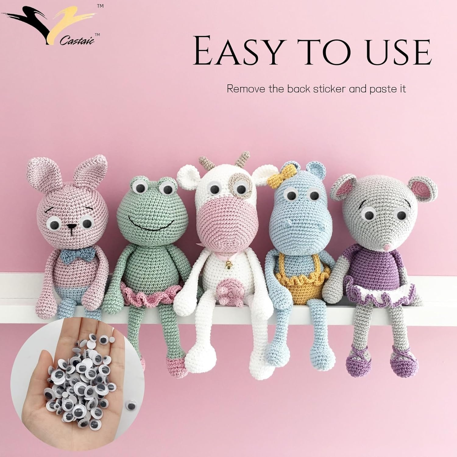 Castaic 500 Pieces 5Mm -15Mm DIY Googly Eyes with Adhesive Back, Moveable Black Eye Wiggly Craft for Kids and Holiday Decorations (500 PCS) image number 2