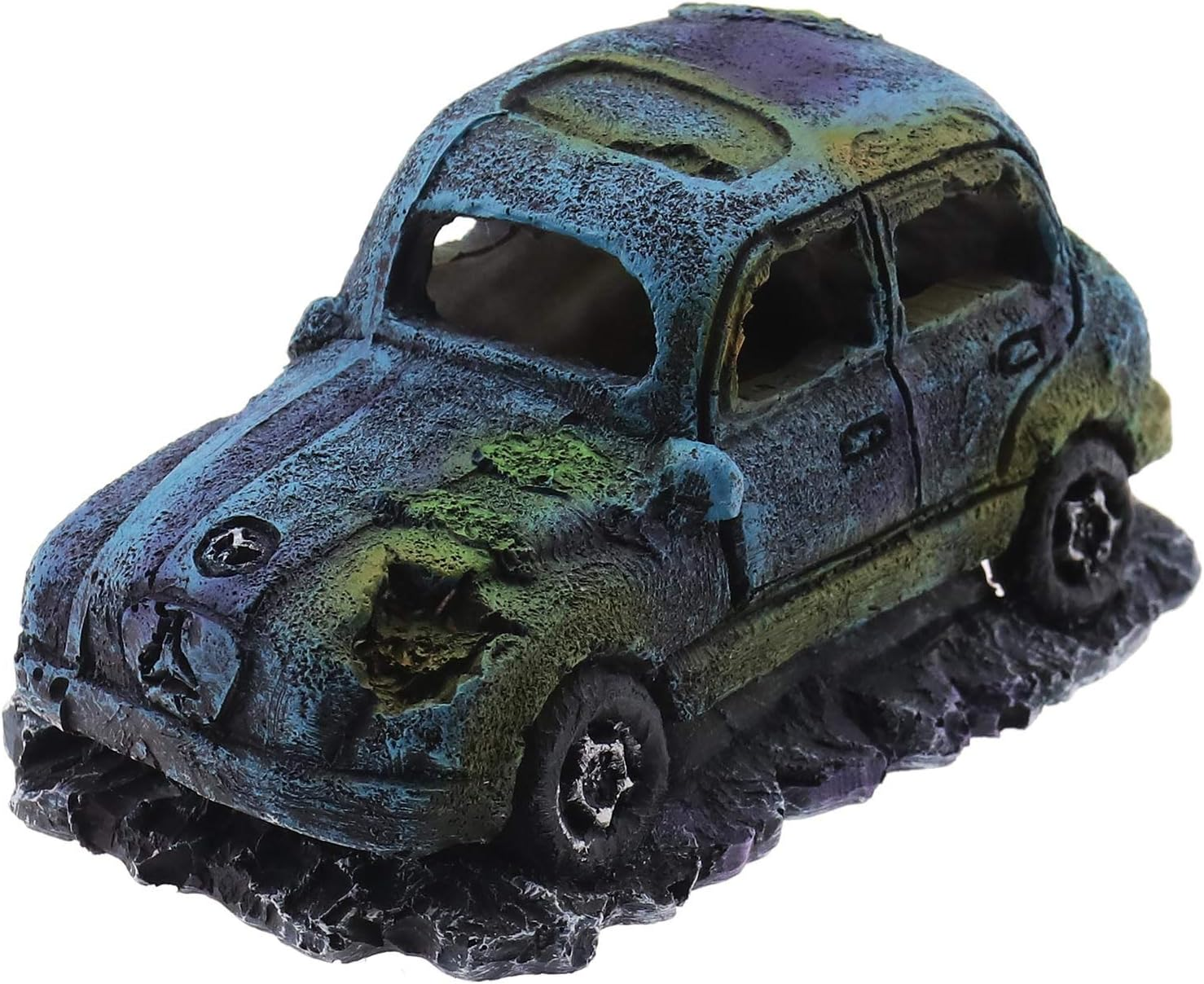 Create Idea Aquarium Fish Tank Decor Ornament Resin Imitation Accident Car Landscape Terrarium Home Interior Decorating Accessories 12X7X7Cm Blue image number 5