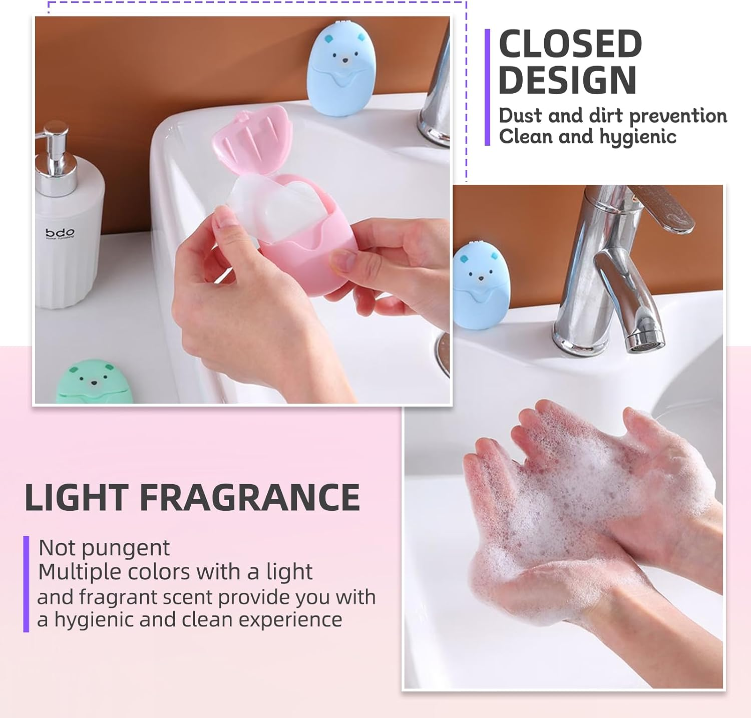 150 Pieces Mini Travel Paper, Soap Sheets, Travel, Paper Soap, Soap Paper, Portable Soap with Plastic Box, for on the Go, Travel, Camp, Outdoor, Hiking, Small and Easy to Carry image number 2