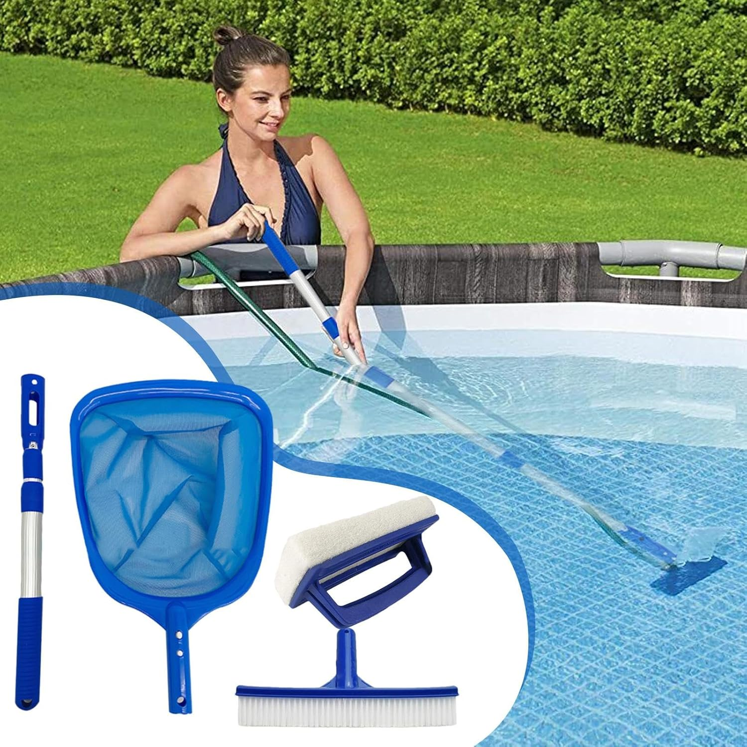 4 X Swimming Pool Cleaning Kit, Swimming Pool Cleaning Net with Adjustable Pole, Spa Pond Cleaning Tools, S-Urface Pool Net image number 5