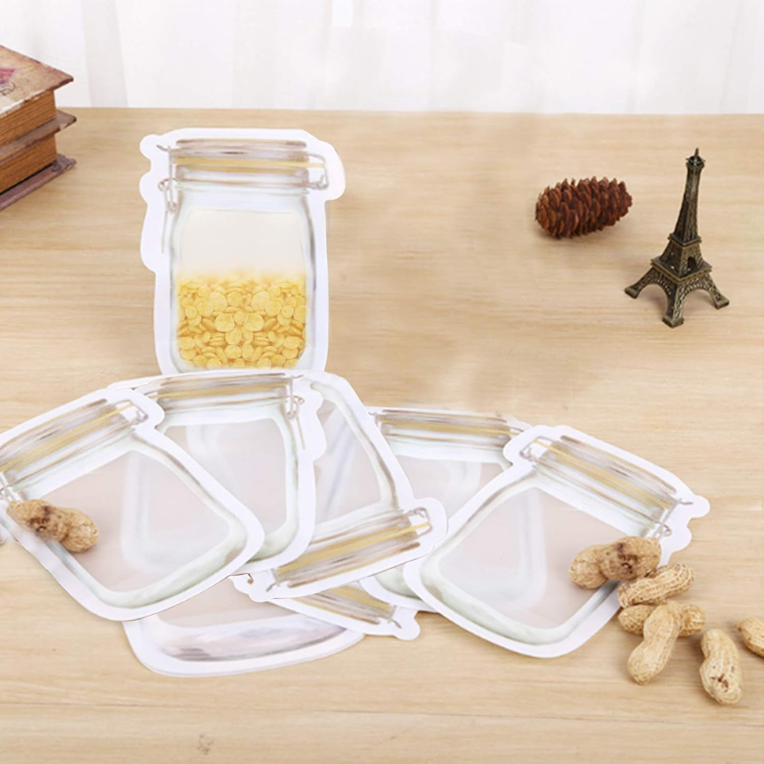 Mason Jar Bags Yellow, 20 Pcs Reusable Airtight Seal Food Storage Bags Leak-Proof Saver Bags for Travel Camping, 8 OZ