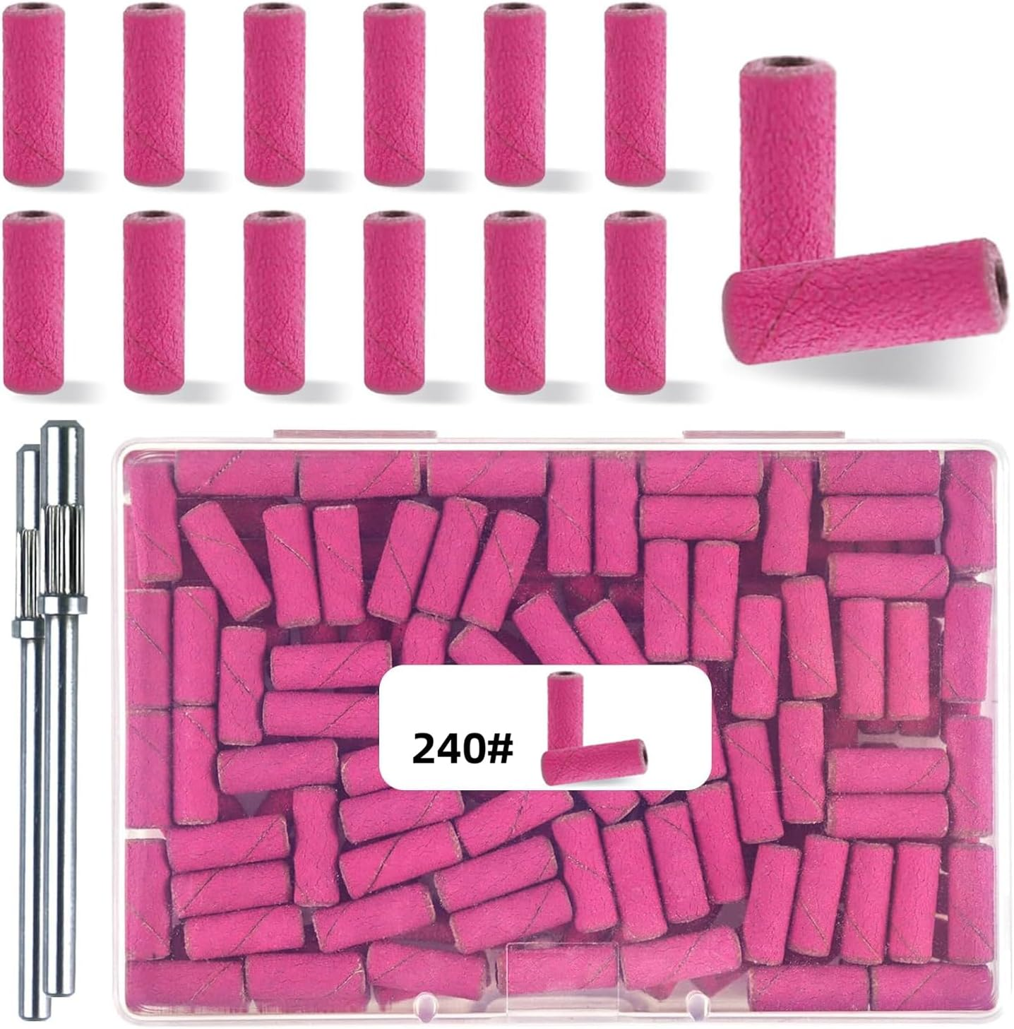 3Mm Mini Sanding Bands 100-Pack with 2 Mandrel Bits - 240 Grit Nail Drill Abrasives for Acrylic Gel Removal, Professional Manicure & Pedicure Kit for Home and Salon Use​ image number 1