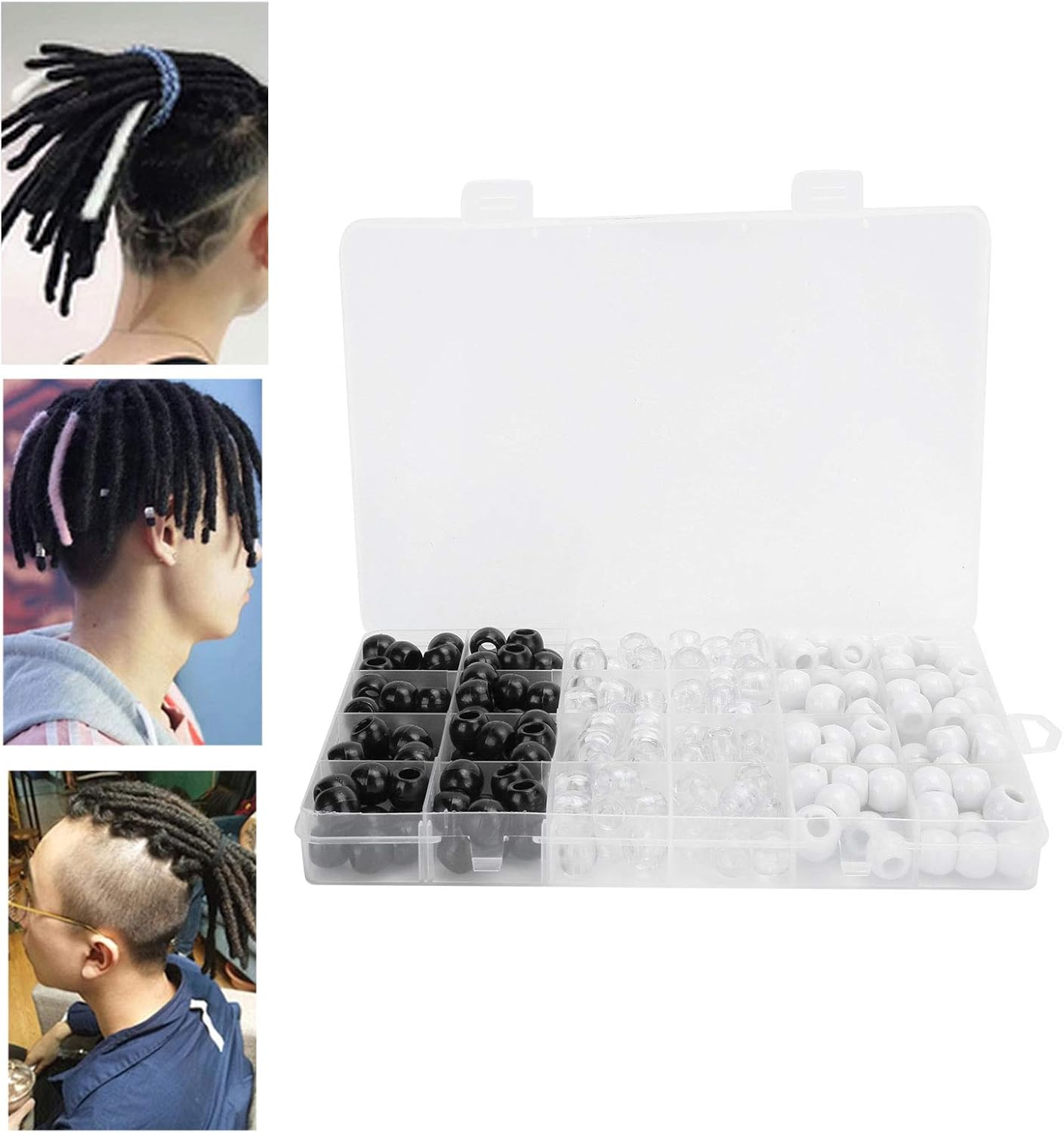 Dreadlock Bead Set Delicate Durable Hair BRAIDING Ring Decoration Supplies for Daily Life Office Parties Black White Transparent image number 5