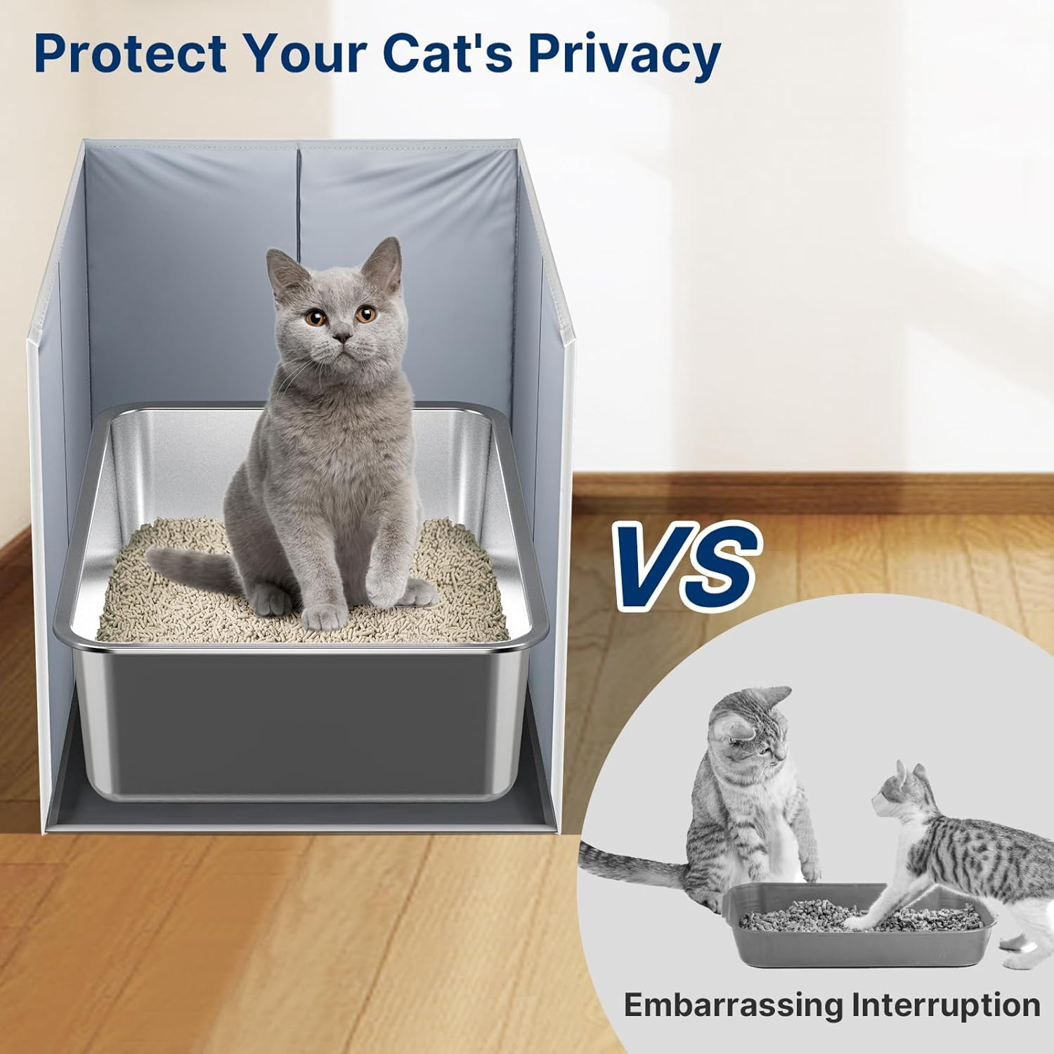 24" L &times; 17" W &times; 16" H Foldable Cat Litter Box Enclosure, All-In-One Litter Box Splash Guard for Large Litter Pan, High Sided Litter Box Shield with Removable Mat, Easy to Clean, No Mess, Odorless image number 5