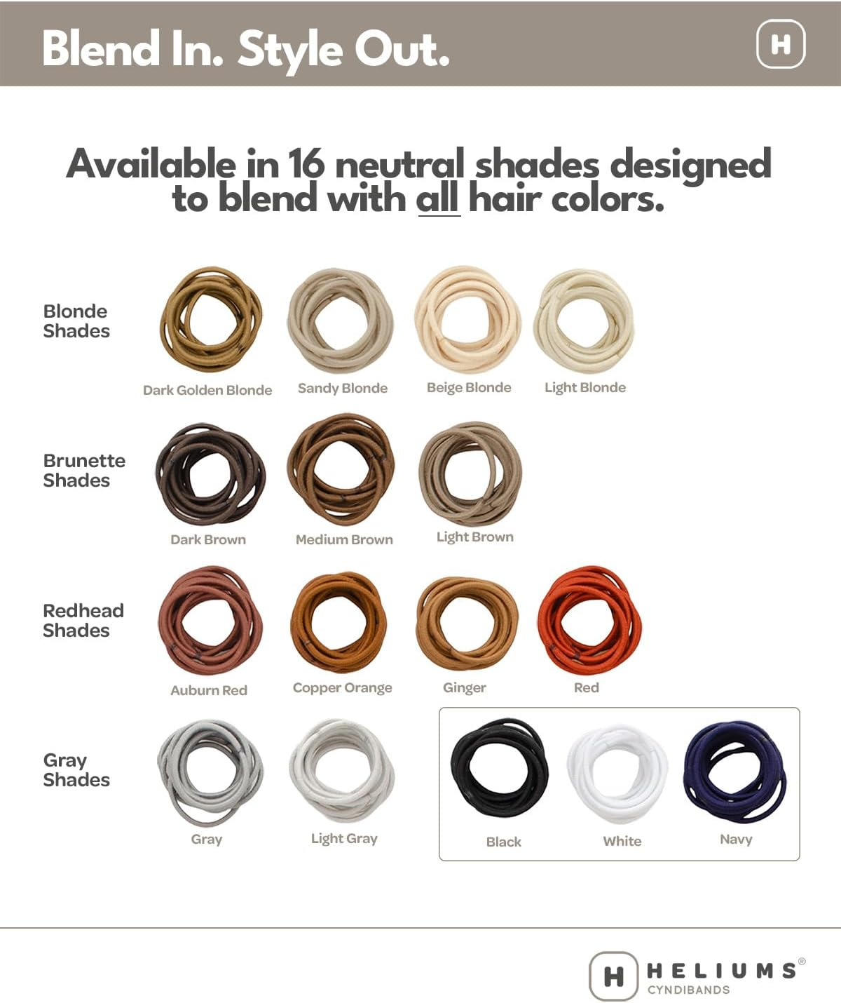 Heliums Small Hair Ties - Navy Blue - No Damage Mini 1 Inch Reusable 2Mm Elastics for Thin Hair and Kids, Neutral Ponytail Holders - 48 Count - Beige Blonde image number 6