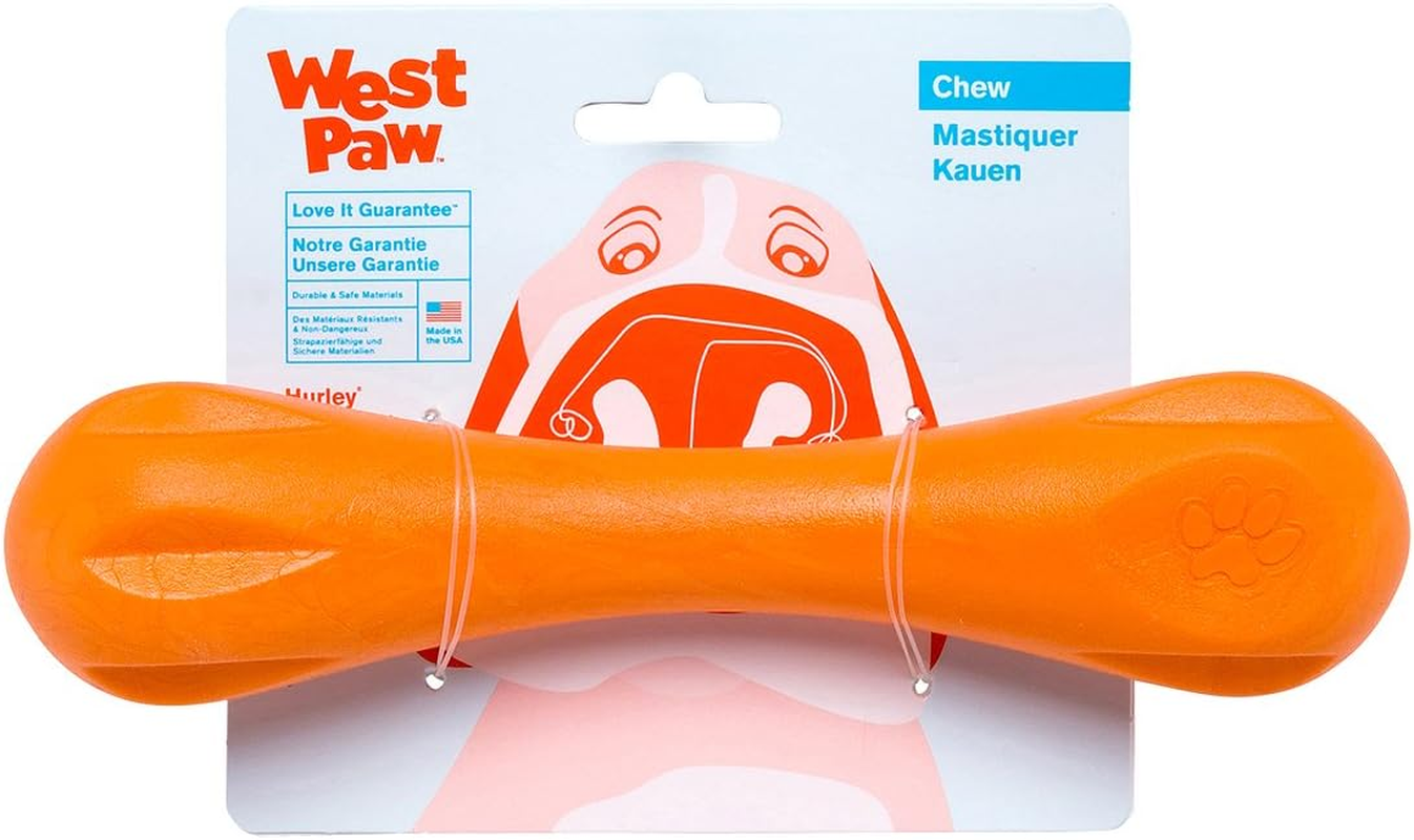 West Paw Zogoflex Hurley Durable Dog Bone Chew Toy for Aggressive Chewers, 100% Guaranteed Tough, It Floats!, Made in USA, Large, Tangerine