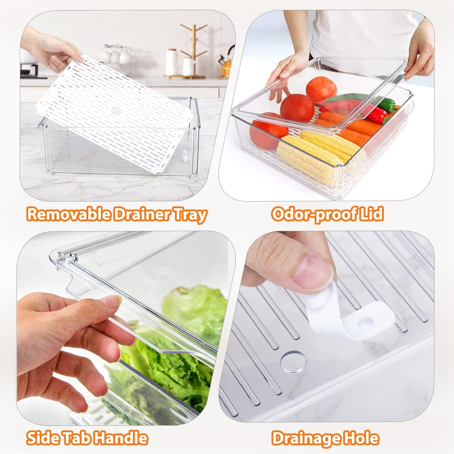 BY for Kitchen & Home 10 Pack Fridge Organizer Bins, Clear Stackable Refrigerator Storage with Lids and Removable Drain Tray, Pantry Storage Containers for Fruit, Food, Vegetable, Bpa-Free image number 1