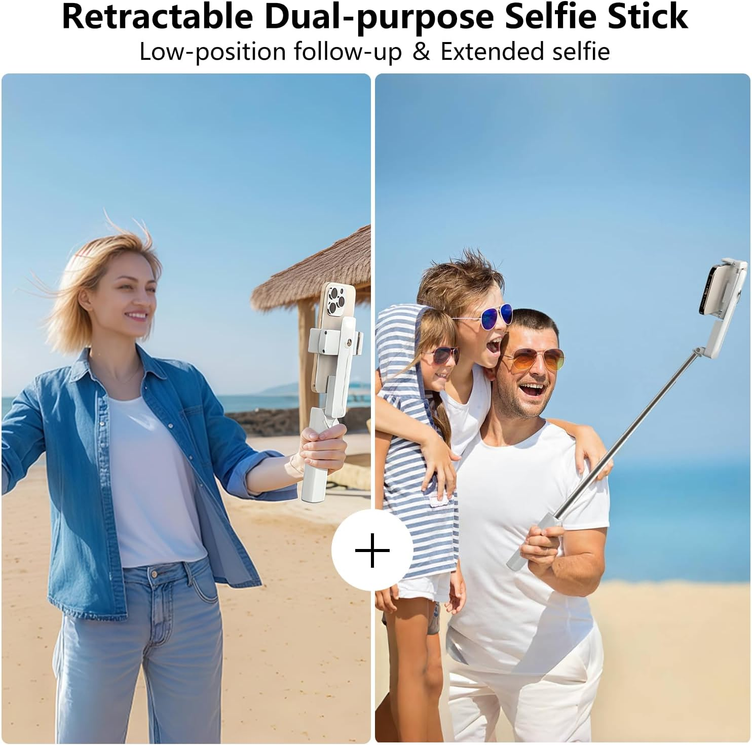 Yayusi Extendable Mini Selfie Stick for Iphone, Pocket Size Portable Selfie Stick with Remote, Compact Phone Selfie Sticks with Phone Holder for Content Creation/Vlog/Video Record/Live Stream (White) image number 1
