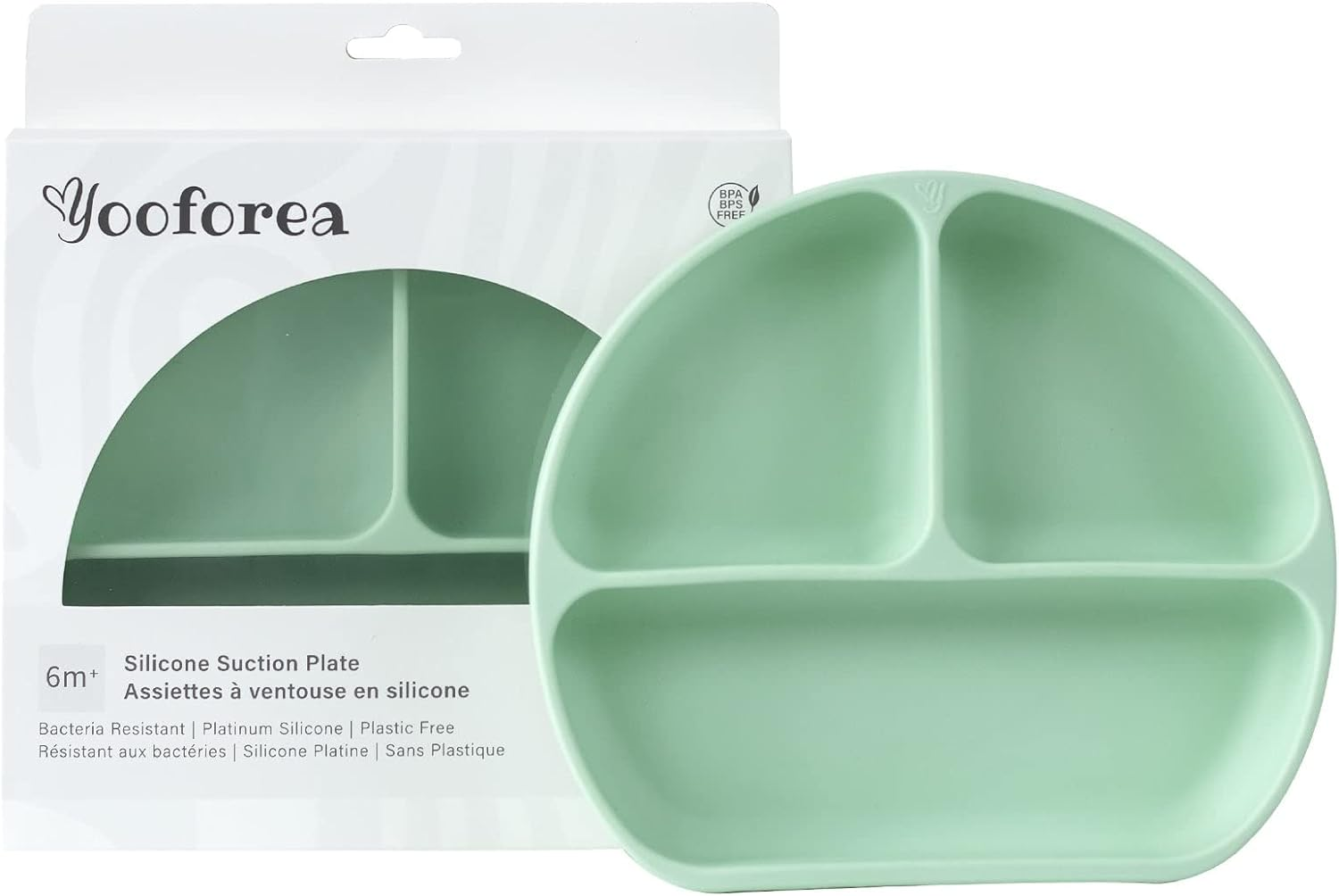 Yooforea Platinum Silicone Baby Suction Plate (Upgraded), Baby Led Weaning Plate, 100% Food Grade Silicone, Non Sticky Stain Resistant by UV Treatment, Dishwasher, Microwave Safe, BPA BPS Free - Tea