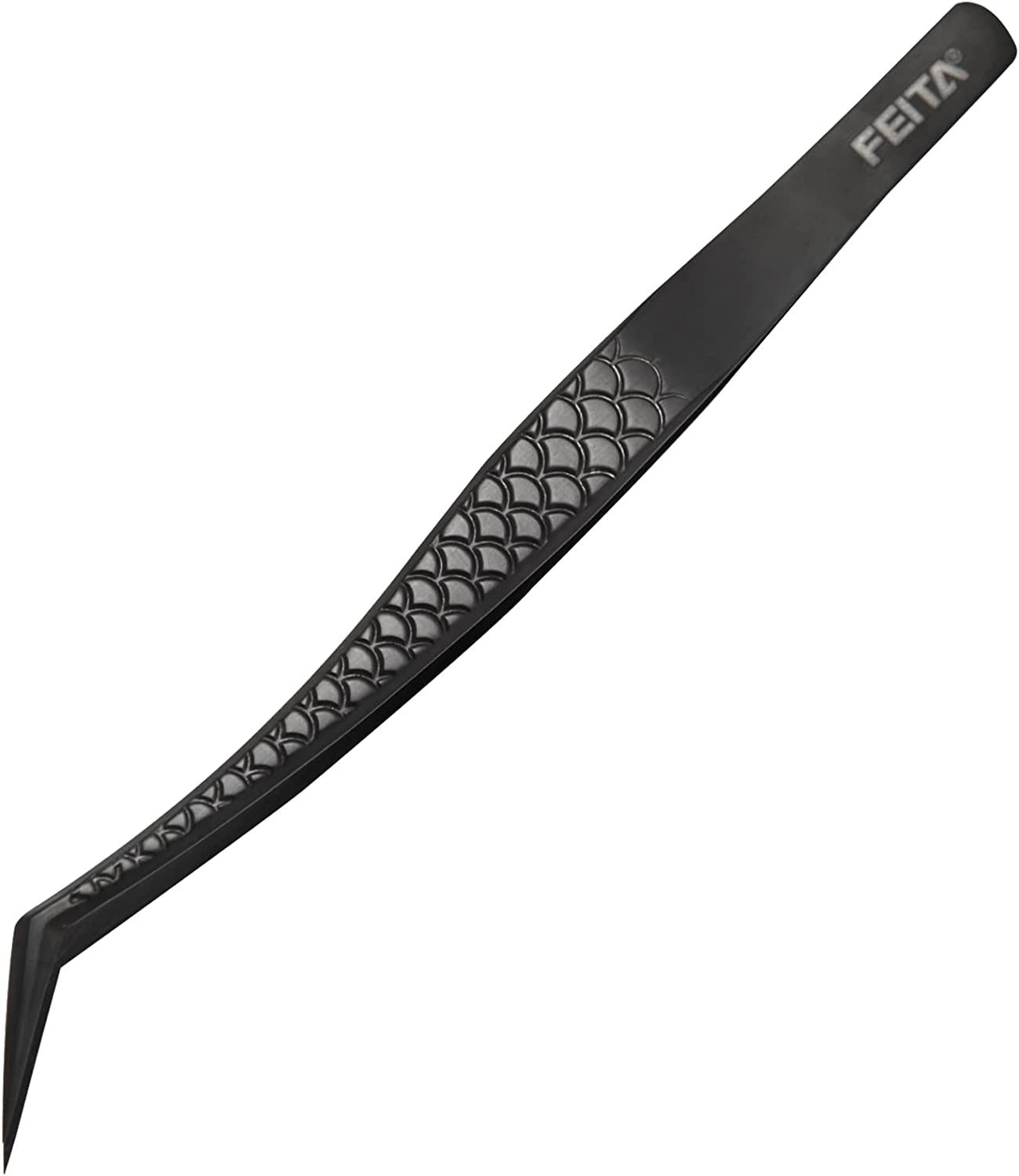 FEITA Diamond Grip Eyelash Extensions Tweezer Lash Precision Tweezers, Japanese Steel Dolphin-Shaped Tip, False Lashes Application Tools, Gold 1Pc image number 1