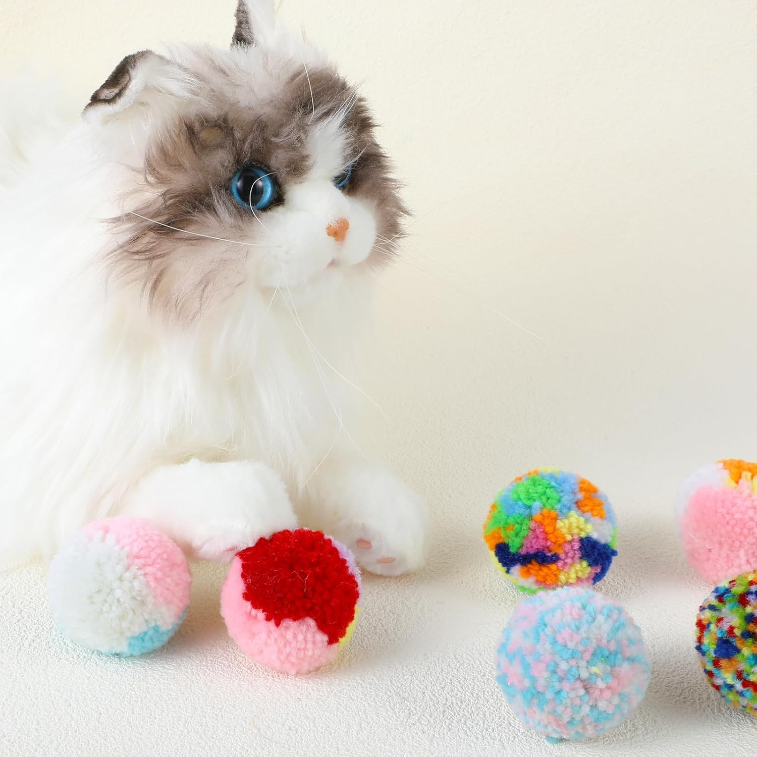 Bremorou Pack of 6 Colorful Cat Pom Pom Balls - Cat Ball Toy - Rainbow Cat Toy Balls - Christmas Cat Ball - Soft Cat Ball - Interactive Training Play Ball for Cats image number 3