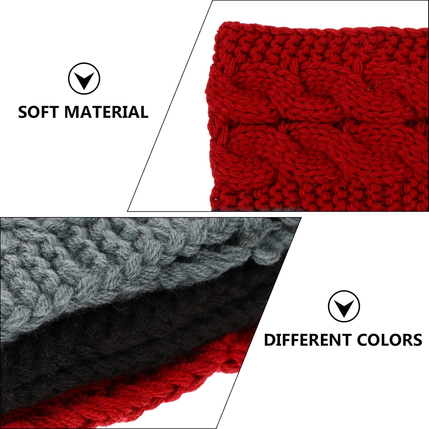 MOBUTOFU 3Pcs Women&rsquo;S Knitted Headbands Set &ndash; Elastic Wide Hairbands Knit Ear Warmers, Winter Head Wraps for Outdoor Sports and Cold Weather in Black, Wine Red, and Dark Grey image number 5