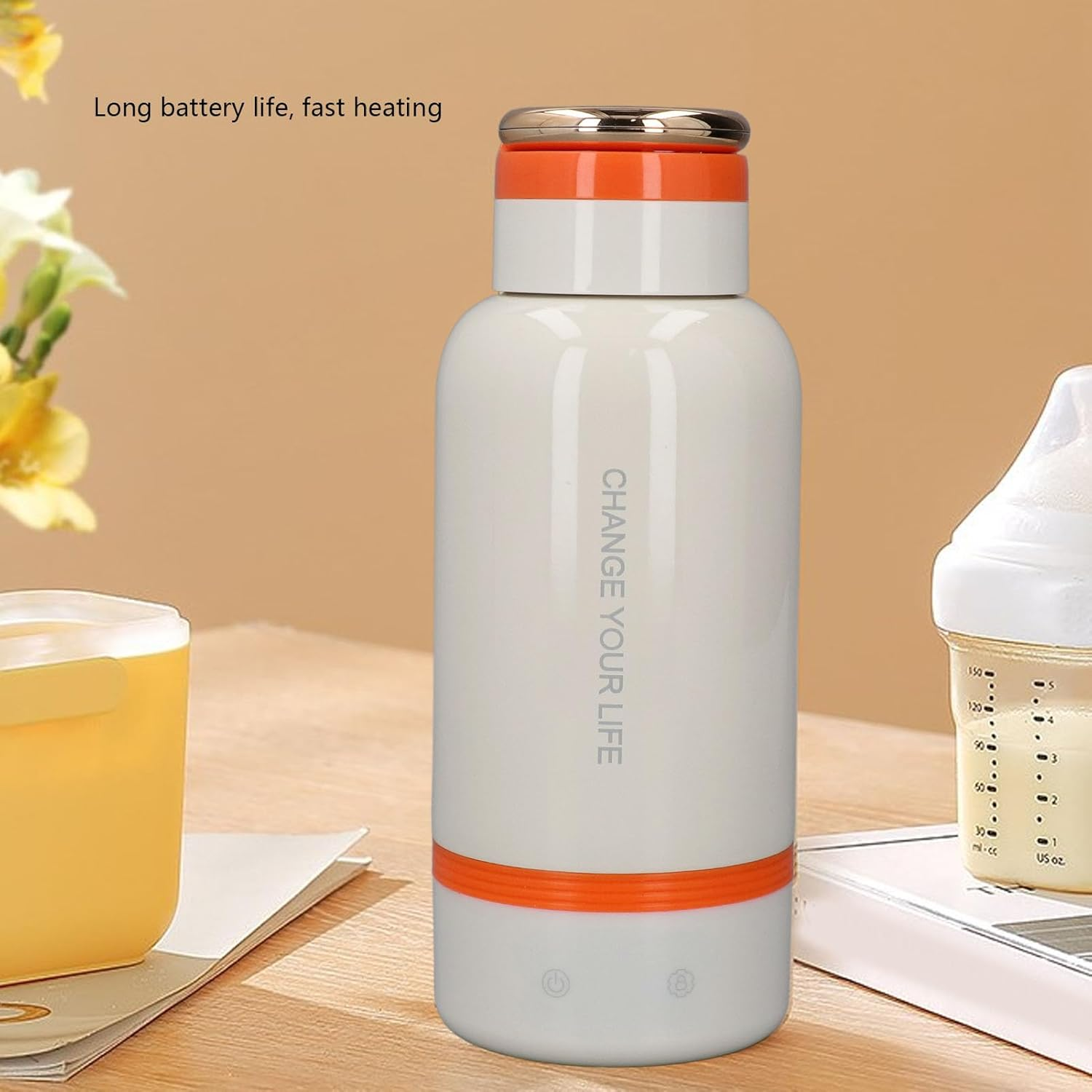 Portable Bottle Warmer for Travel, Milk Warmer with Cordless Fast Heating & USB Rechargeable for Breast Milk, Water, 500Ml Travel Electric Kettle for Vehicle, Car, Airplane image number 1