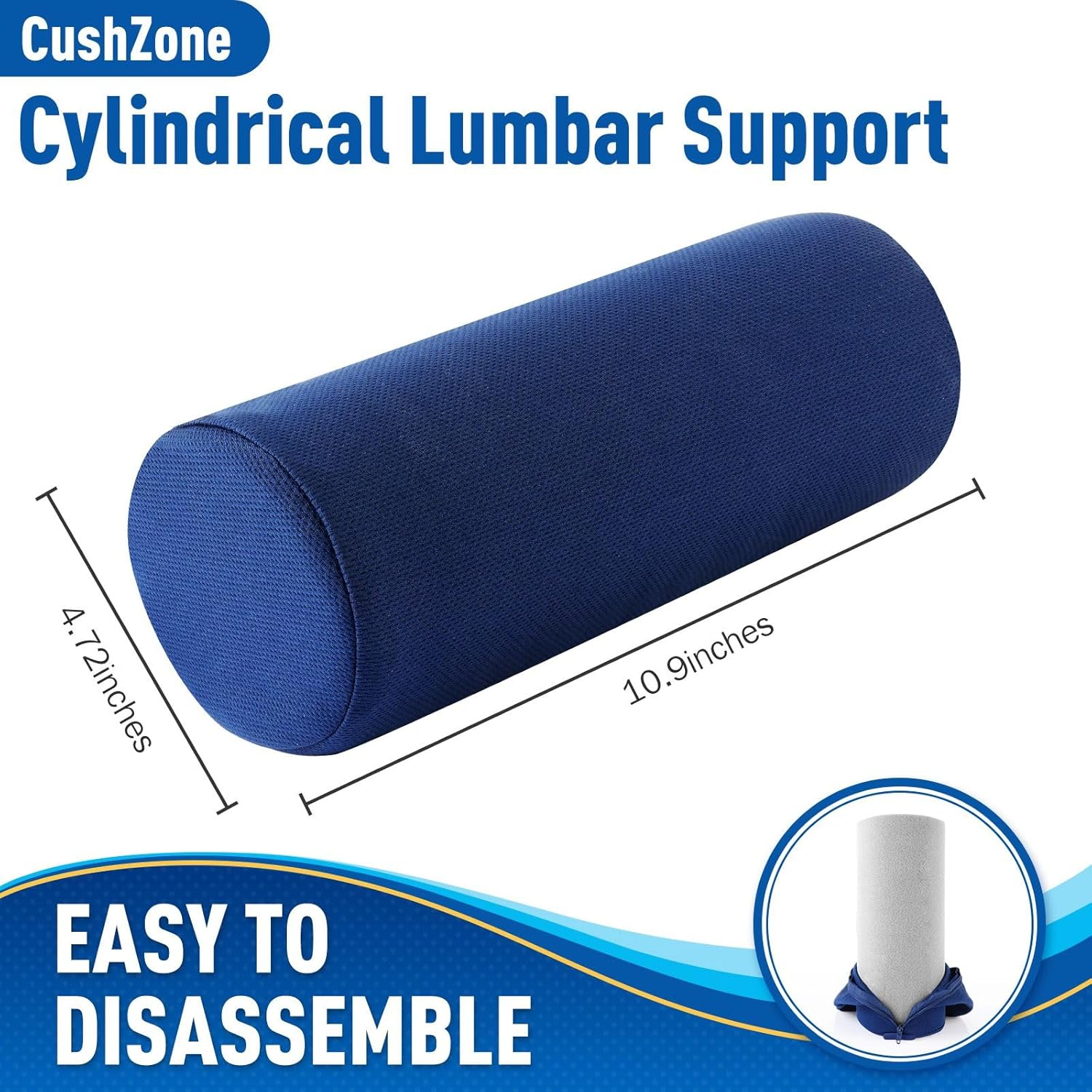 Lumbar Roll Support Pillow for Office Chair, Car, Gaming Chair, Memory Foam Back Cushion with Washable Cover for Relieving Back Pain & Improving Posture,Blue image number 2