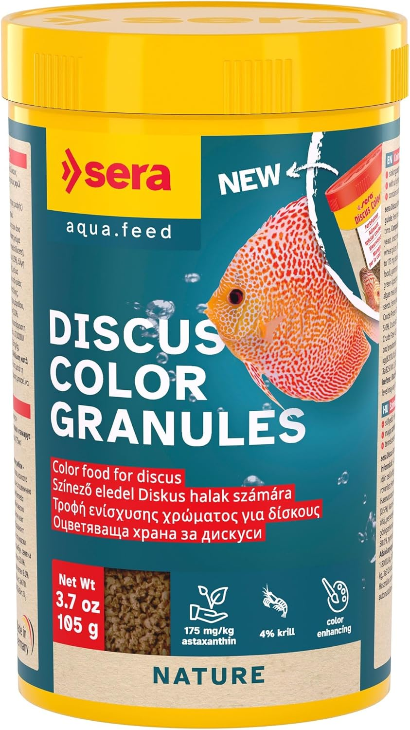 Sera Discus Colour Granules, Staple Colour Food for Discus, Slow-Sinking Soft Granules with a High Amount of Colour Optimizing Ingredients Such as Krill & Gammarus, for Freshwater Aquarium 100Ml (42G) image number 2