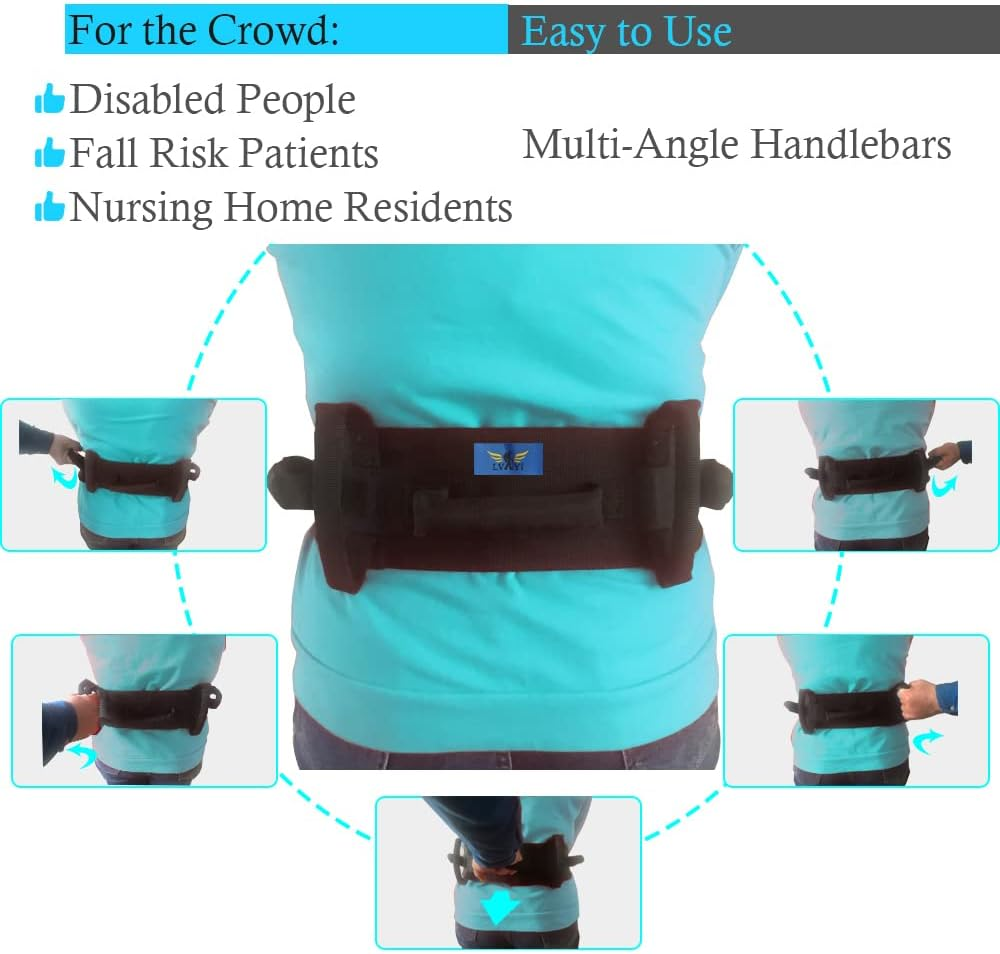 Transfer Gait Belt - 55" L X 4" W, Solid Black Handle, Quick Release Buckle - Elderly Patient Mobility Aid for Safe Walking Ambulation (Sky Blue) image number 6