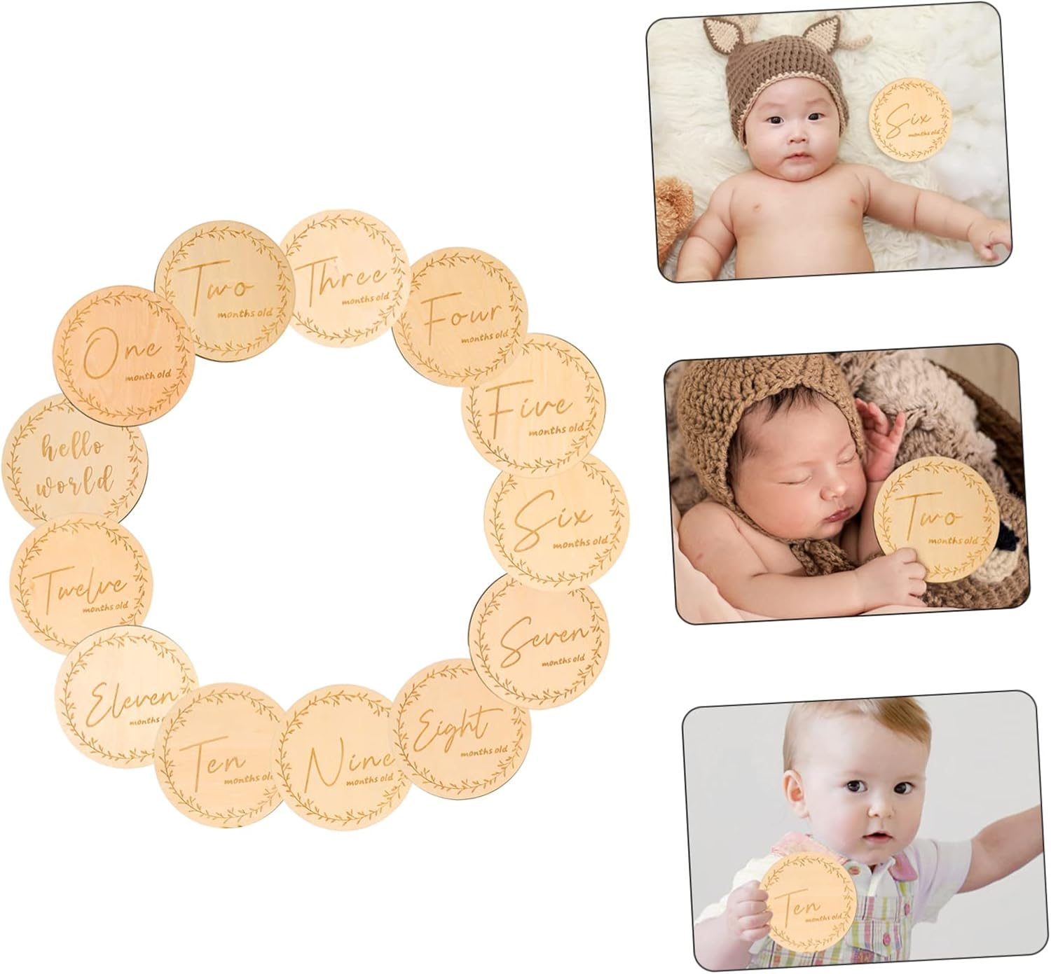 13Pcs Milestone Cards Wooden Carving Milestone Signs Photo Props for Newborns Love Newborn Gifts round Discs