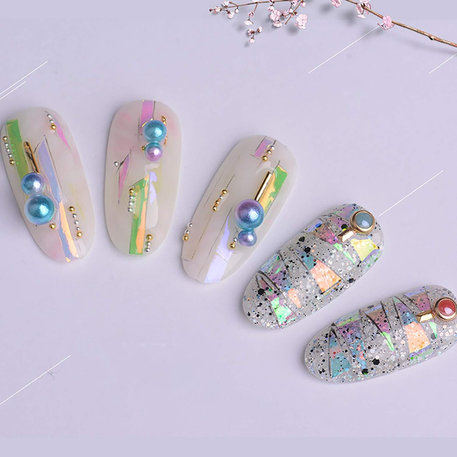 2 Boxes Nail Art Rhinestones Disc Color Diamonds Nail Decoration Super Flash DIY Half round Pearl Diamonds image number 1