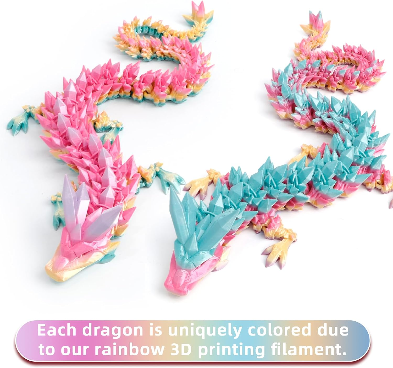 3D Printed Dragon - 24 Inch Fidget Toy, Large Crystal Articulated Dragon, 3D Printed Gift for Birthday, Figurine Decor, Desk Pet(Candy Rainbow) - Rainbow-M image number 5