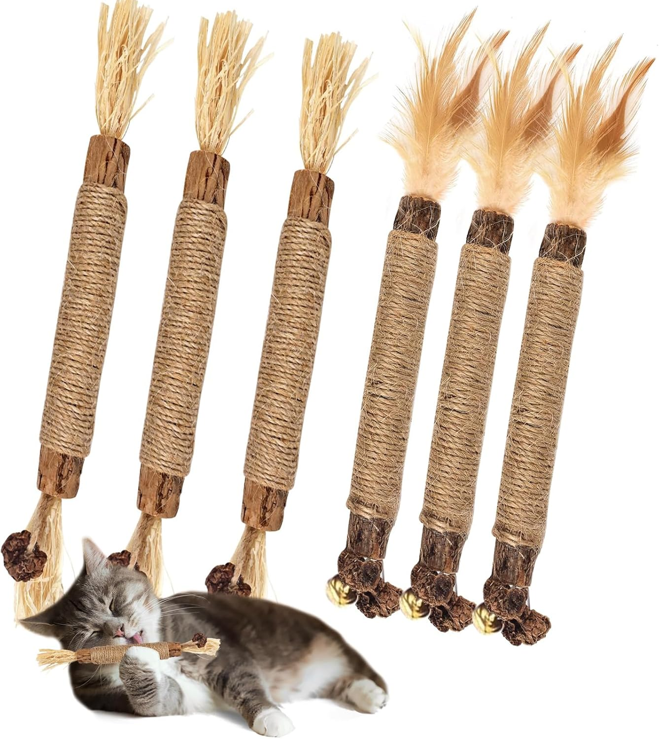 LOVELEDI Natural Silvervine Sticks Cat Toys - 6 Pack Cat Chew Stick Toy for Cats Dental Treats, Kittens Chew Toys Teeth Cleaning for Indoor Cats Interactive, Dental Care Cat Edible Kitty Lick Toys image number 1