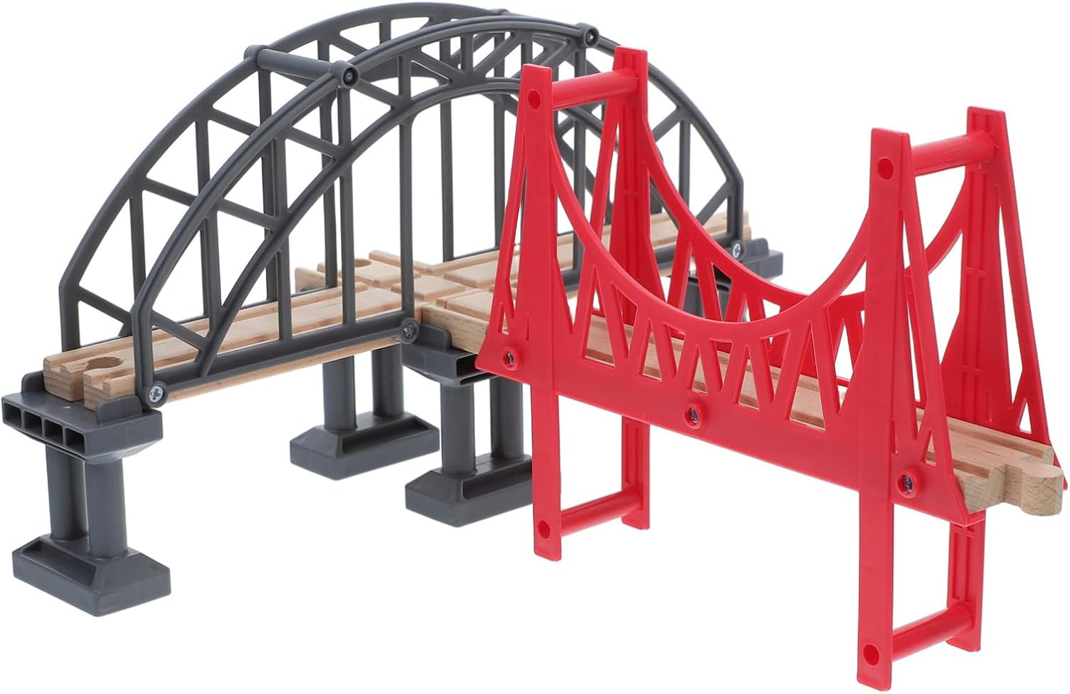 TOYANDONA Wooden Train Set Accessories, Train Bridge Model, Wooden Train Track Accessories Double Suspension Bridge Set, Compatible with Brio, Toy for Kids Toddlers image number 5