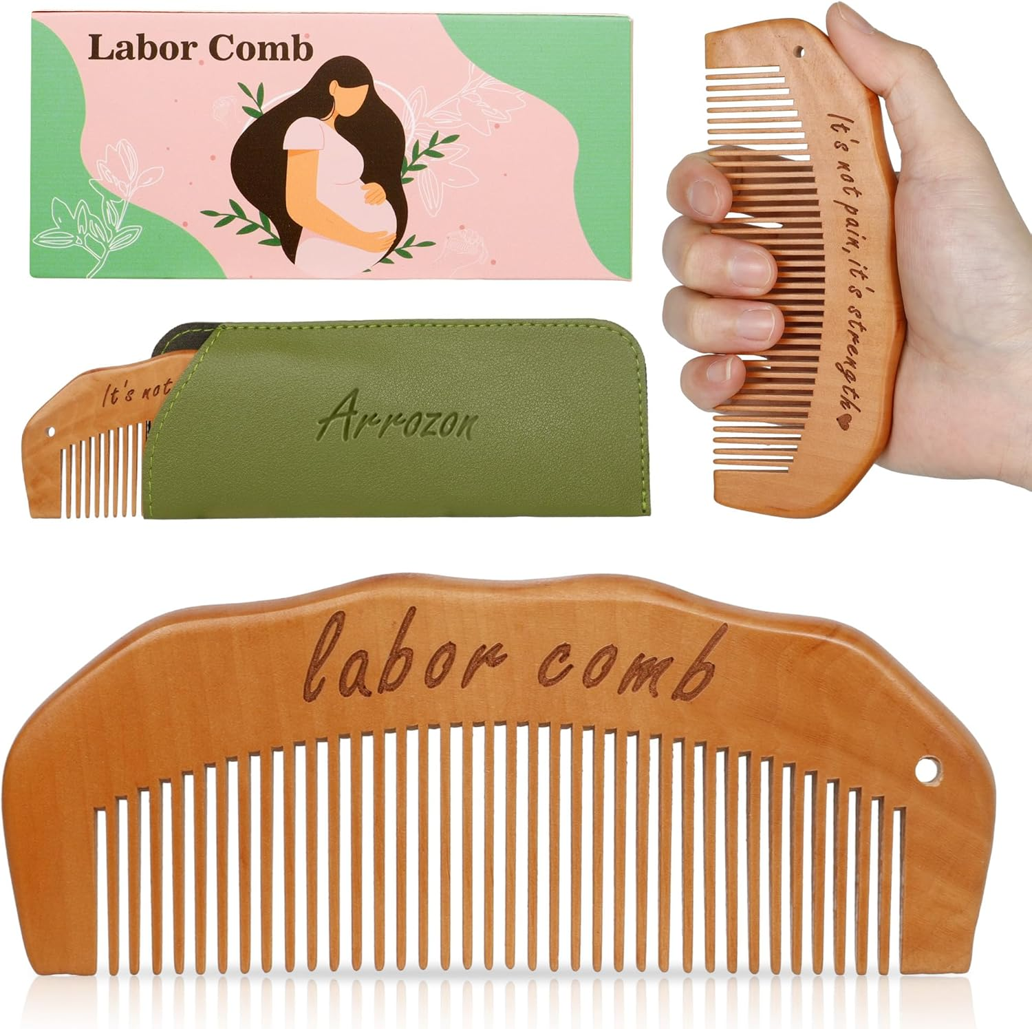 Arrozon Birth Comb for Women Labor, Wooden Labor Comb Natural Labor and Delivery Essentials, Birthing Comb Labor Gifts for Pregnant Women, Wood Comb Baby Shower Gifts (Designed for Moms)