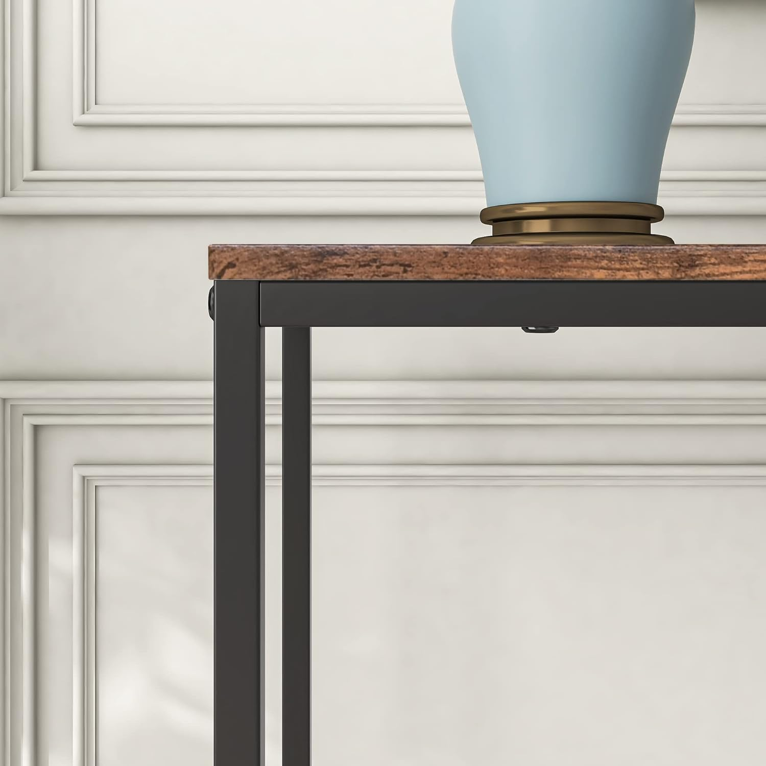 FOUBAM Thin Console Sofa Table for Entryway, Wood Couch Side Table, Hallway End Entrance Computer Desk, Window Table for Plants Indoor, Slim Coffee Table, Vintage Brown - Teak Color image number 2