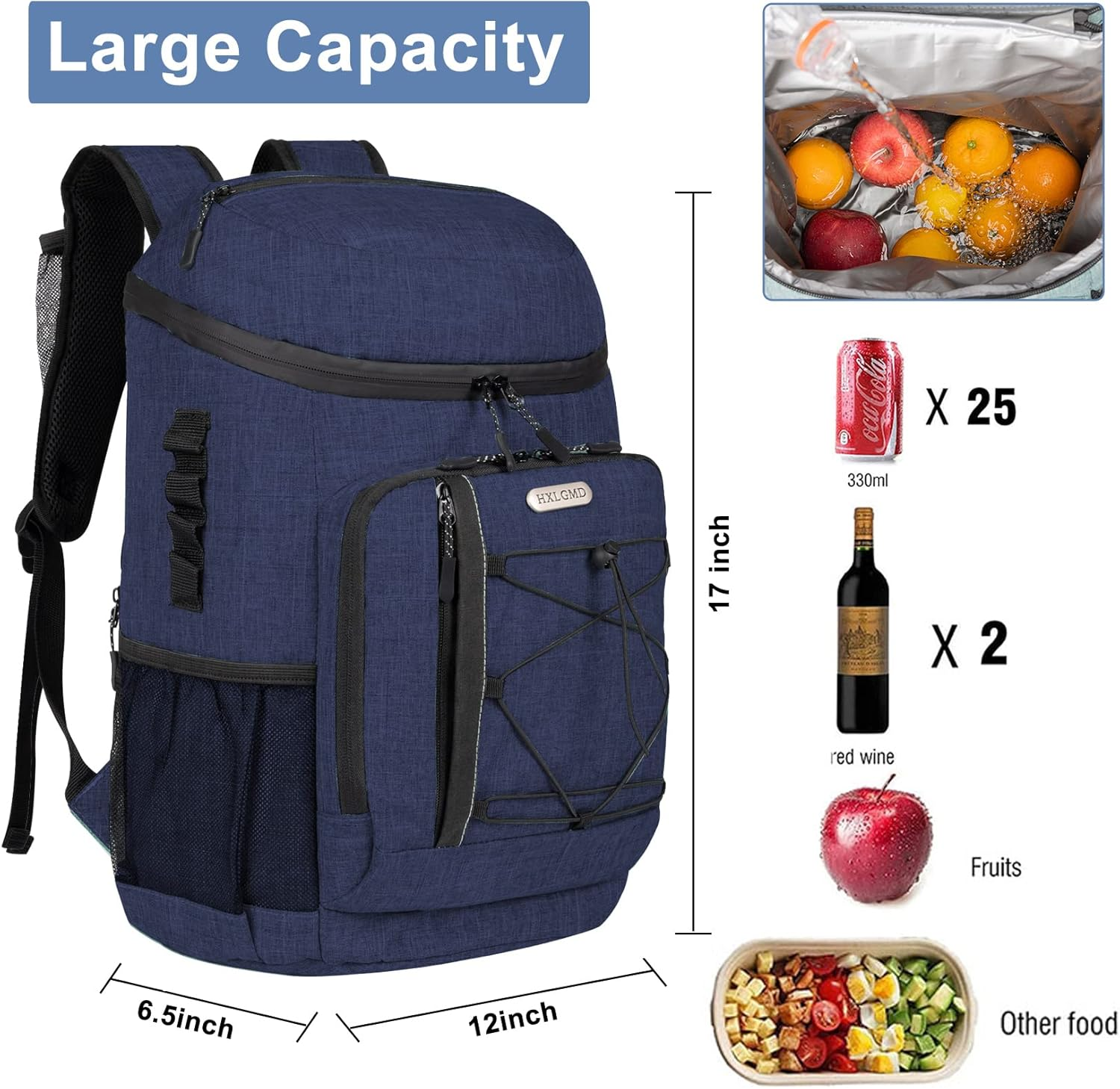 Cooler Backpack Waterproof 30 Cans Insulated Backpack Cooler Bag Leak Proof Soft Ice Chest Backpack for Women Beach Picnic Hiking Lunch Backpack, with Ice Packs Reusable for Long Lasting - Black image number 3