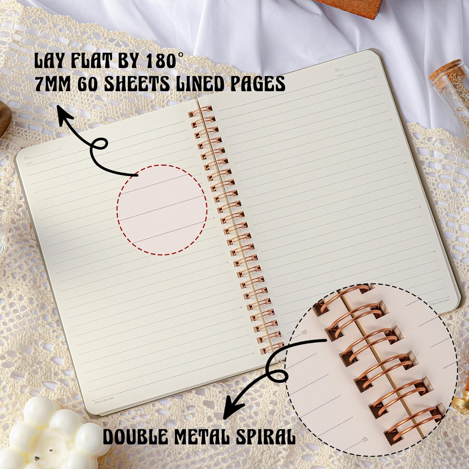 MGGAO Pack of 3 Spiral Notebooks for Women - Aesthetic Journal/Notebook with Large Pockets & 7 Mm 60 Sheets Lined Pages - for School and Office Supplies image number 5