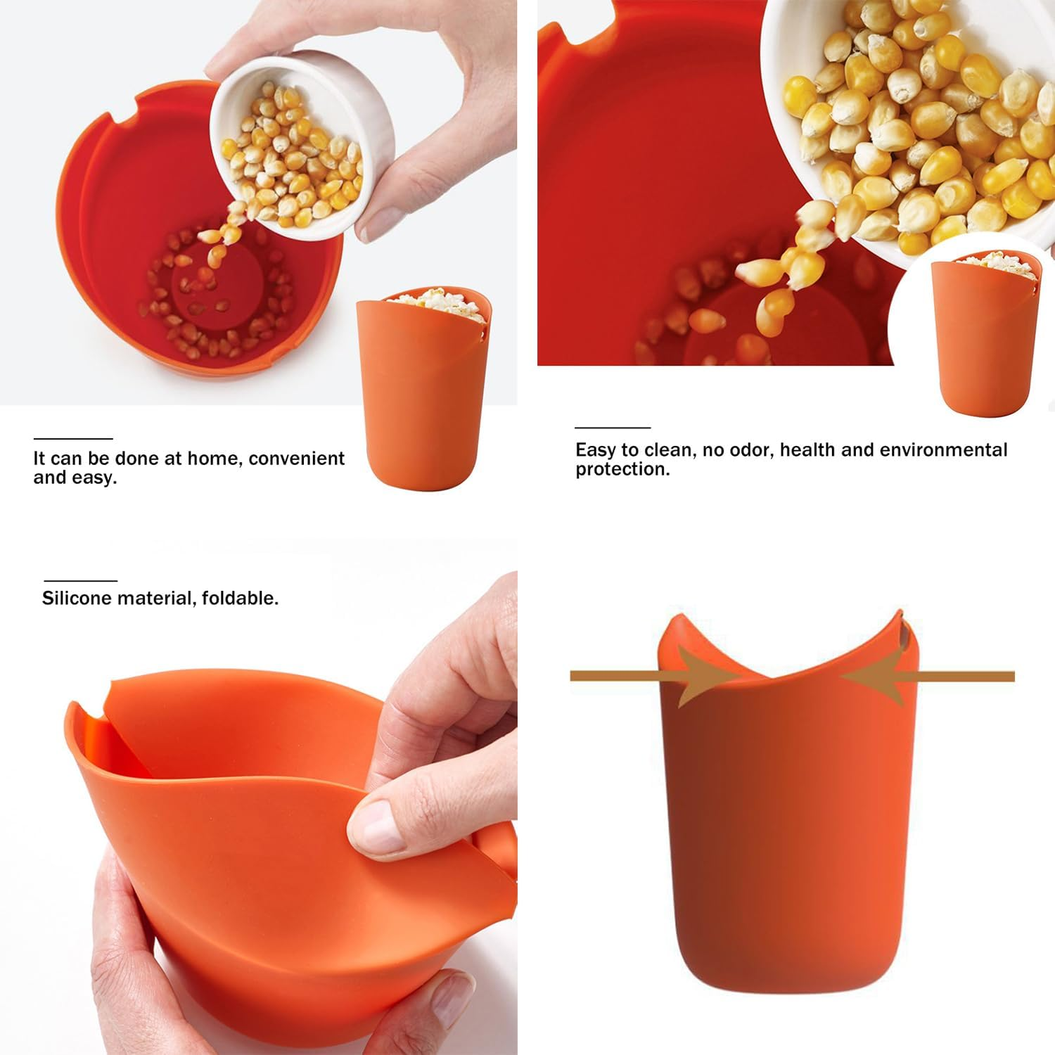 Silicone Popcorn Popper - Set of 2 Single Serve Reusable Popcorn Makers - Microwave Collapsible for Family Movie Night at Home image number 1