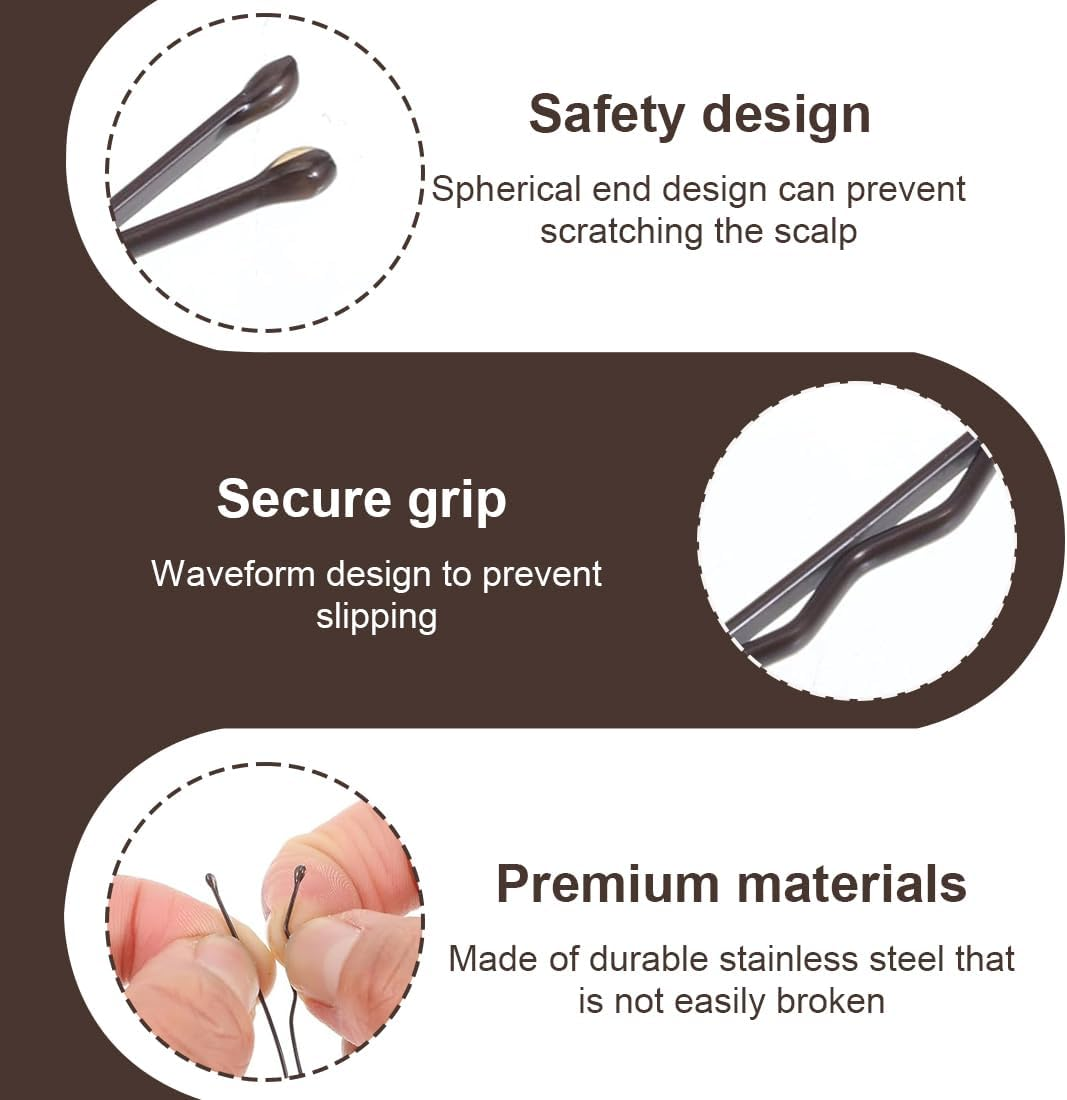 OUDQFCJ Pack of 100 Mini Hair Pins, Bobby Pins, Small Wavy Hair Pins, Metal Hair Clips for Women, Girls, Children, Buns, Long Straight Hair (5 Cm) (Brown and Black) image number 2