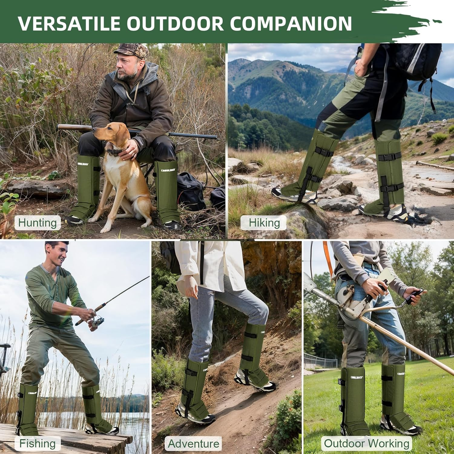 CAMULAND Snake Gaiters for Men & Women, Durable Waterproof Snake Guards for Lower Leg Protection, Adjustable Snake Bite Proof Gaiters for Hunting, Hiking, and Farm Work (Green) image number 5