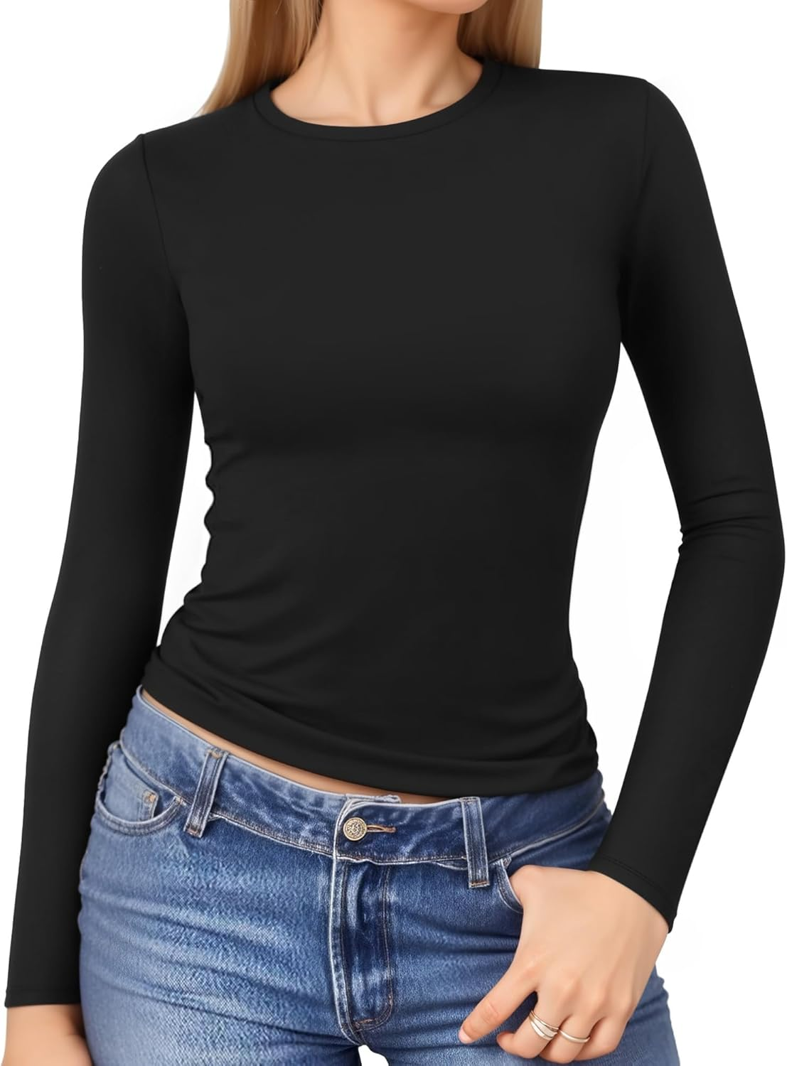 Lotofun Women'S Long Sleeve Crew Neck T Shirts Slim Fitt Going Out Tops