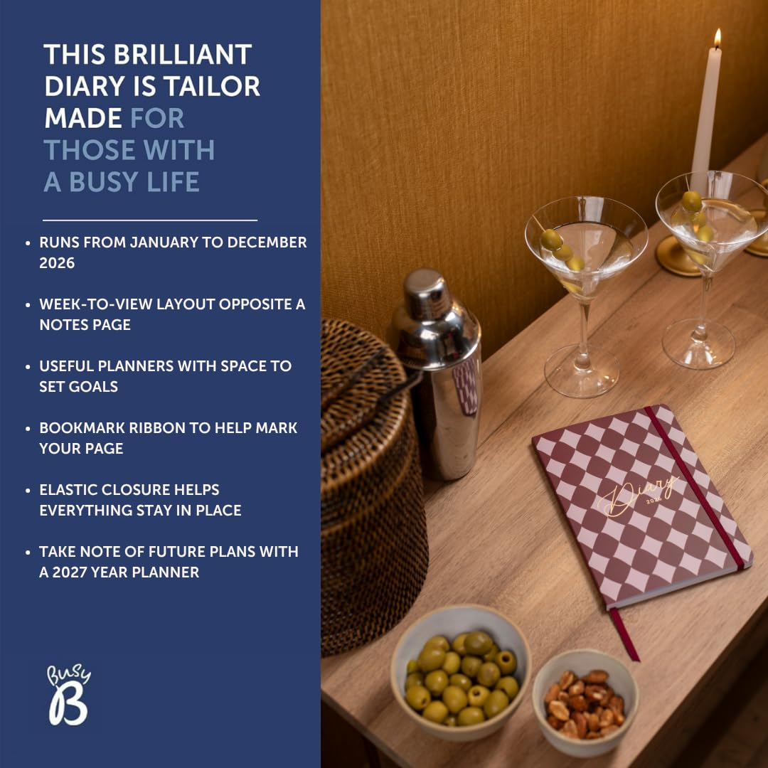 Busy B Everyday A5 Weekly Planner Diary 2026 - Compact Diary for Students, Teachers, Work & More with Week-To-View Layout Jan - Dec, Useful Planners, Notes Pages & Elastic Closure Band - Harlequin image number 1