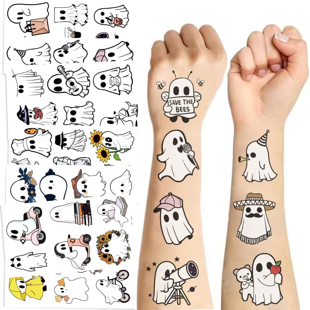 10 Sheet Ghost Halloween Waterproof Temporary Tattoos for Kids Party Supplies, Temp Tattoo Stickers for Kids Girls Boys Birthday Party Favors Activities (Ghost) image number 5