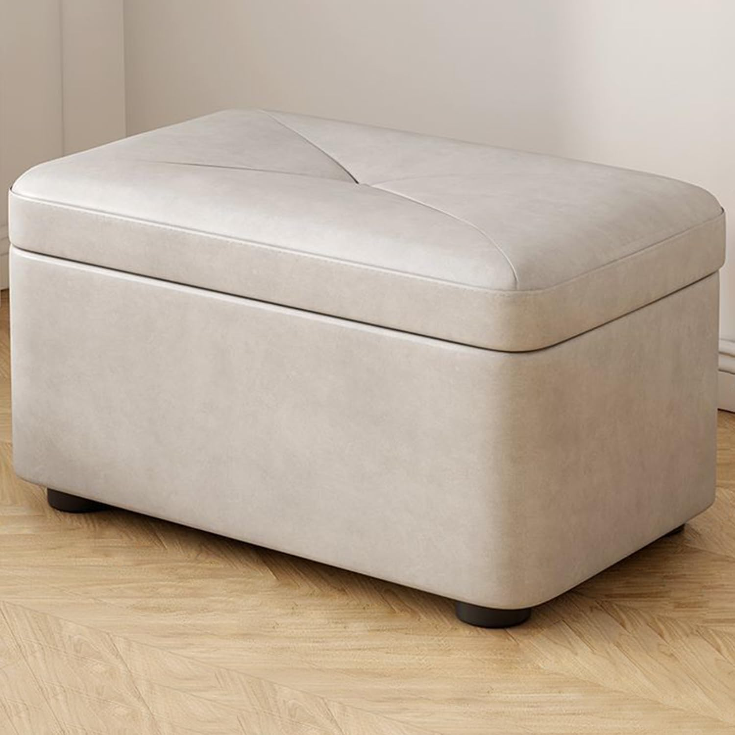 Uandhome Storage Ottoman Cube Storage Box,Multipurpose Foot Stool PU Faux Leather,Square Ottoman Shoe Bench with Padded Seat for Living Room Bedroom Dorm (Blue)