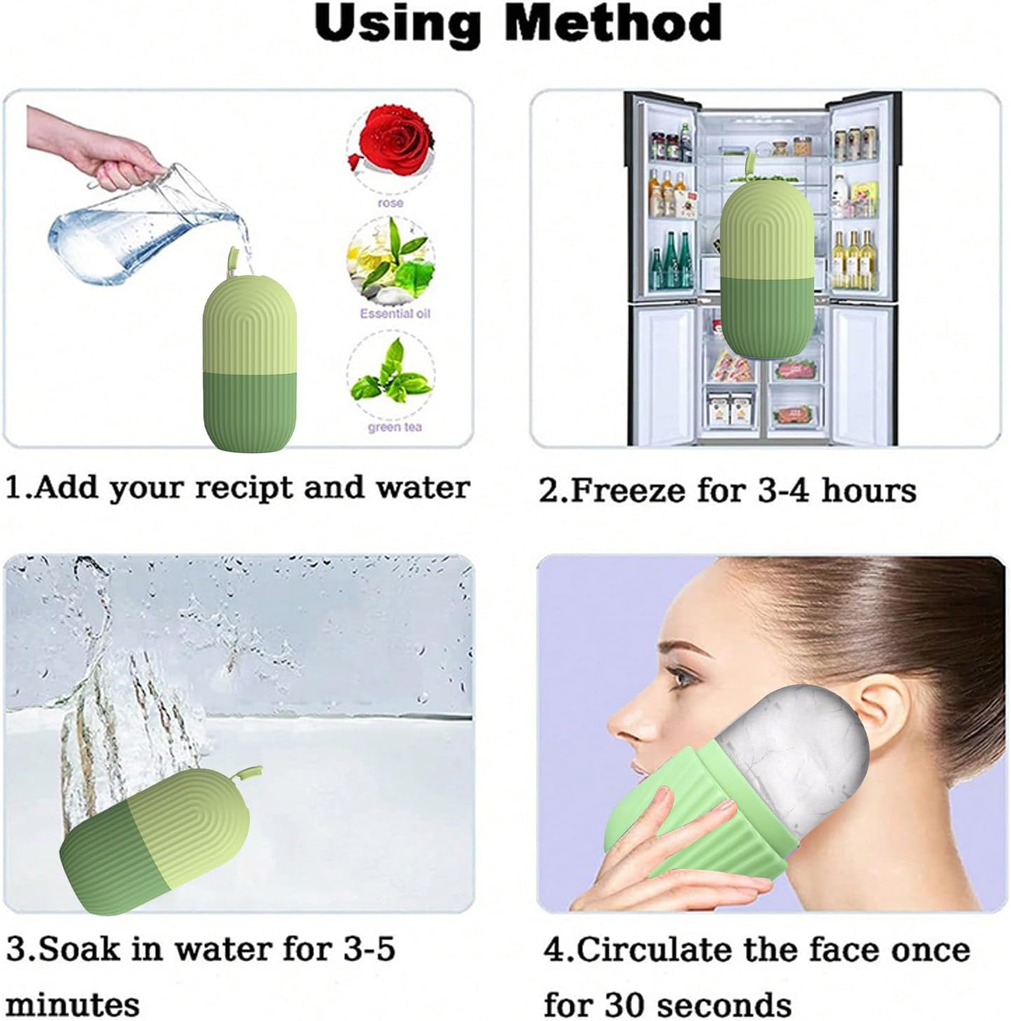 Silicone Ice Face Roller,Eye Facial Beauty Skin Care Tools，Reusable Silicone Mold Face Massage，Apply Ice for Shrink Pores anti Wrinkle Reduce Puffiness Improve Skin Elasticity. (Green) image number 1