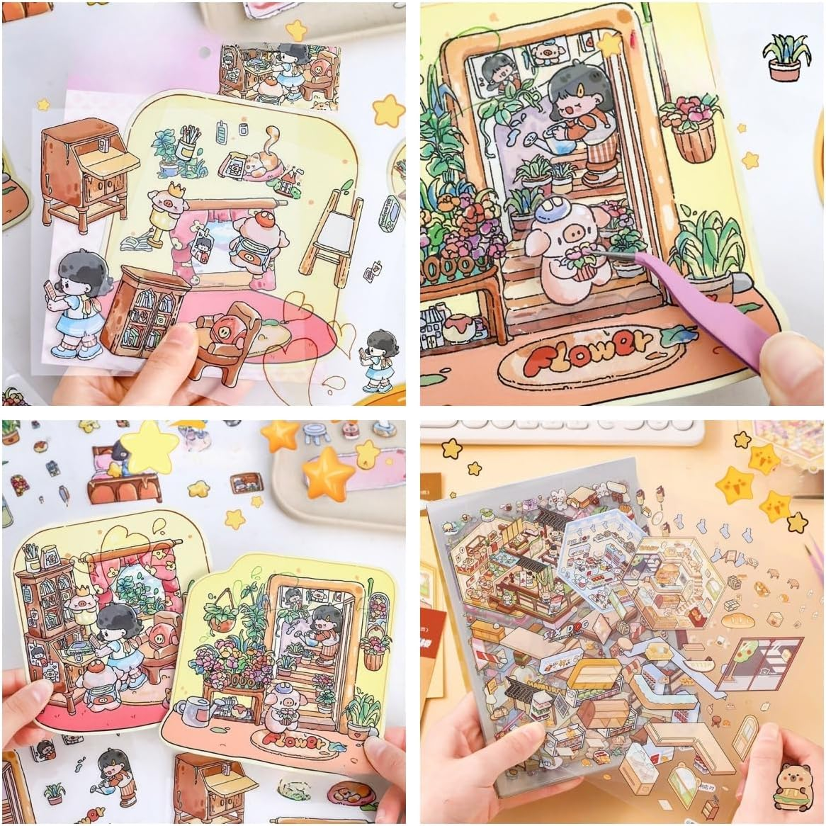 20 Set DIY 3D Sticker Scene Collection Book,Fun DIY House Stickers for Kids Make Your Own Warm Home,Cake Shop,Burger Shop,Therapy for Adult for Relief Stress Pass the Time image number 3