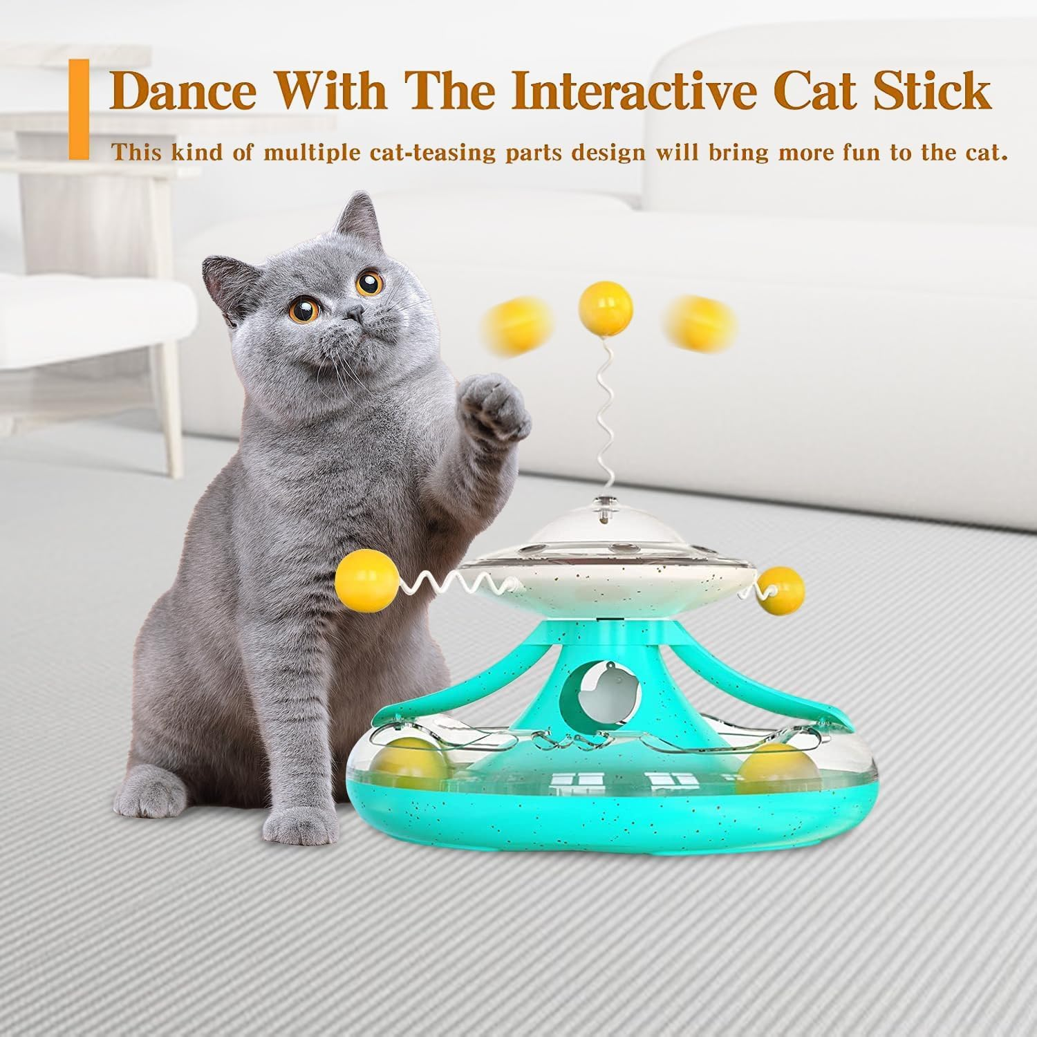 Interactive Cat Ball Toy with Turntable Tracks for Indoor Cat Treat Dispenser Toy Kitty Teaser Stick Ball Cat Food Dispenser Pet Exercise Toys Kitten Puzzle Toy Gifts for Cat Lovers image number 5