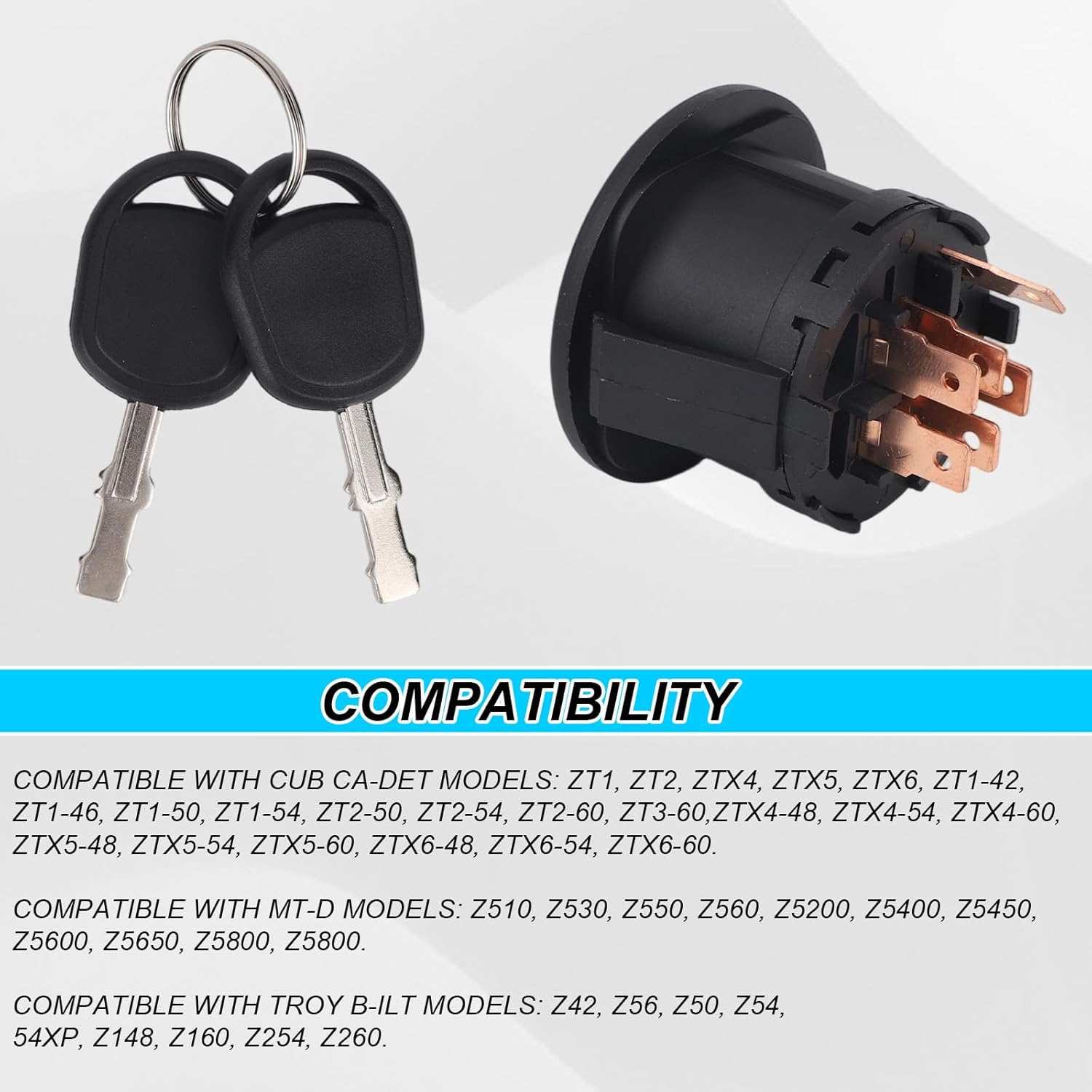 725-12066 Ignition Switch with 2 Keys, 3 Position 6 Pin Key Switch Compatible with Cub Cadet ZT1-42/46/50/54, ZT2-50/54 for MTD Z510 Z530 Z550 Z560 Z5200 Replaces 725P12066, 925-12066 image number 3