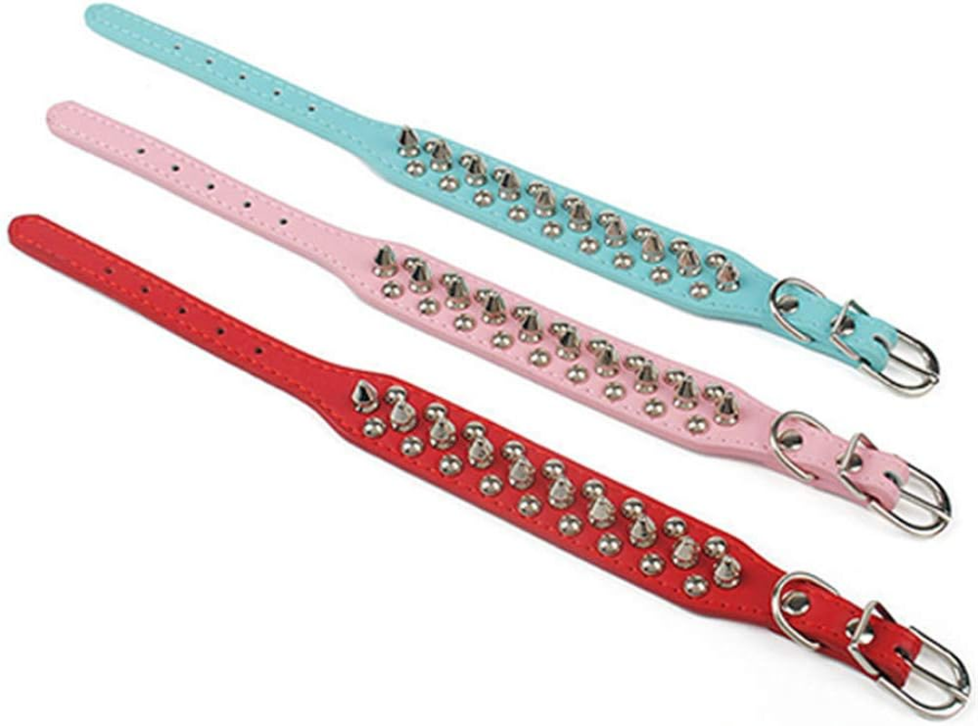 DOGGYZSTYLE Spiked Studded Rivet Leather Dog Collar for Cats Puppy Small Medium Pets(16"-18.5" Neck,Red) image number 4