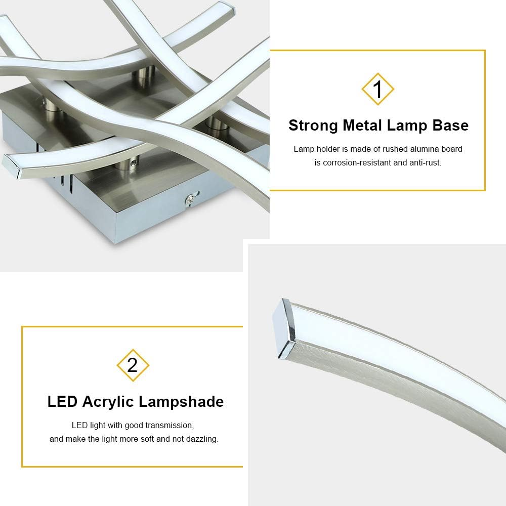 Depuley 4-Light LED Ceiling Light Fixture, 18W Modern Curved Design Flush Mount Ceiling Lamp,1650Lm Close to Ceiling Light for Kitchen, Office, Living Room, Bedroom, 3000K-Warm White Light image number 4