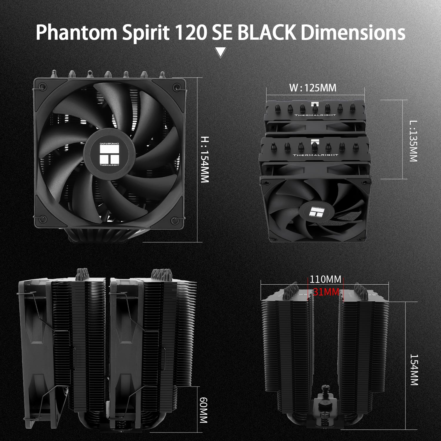 Thermalright Phantom Spirit 120 SE Black CPU Cooler,Dual TL-C12B V2 PWM Fans and Double Towers, 7 Heat Pipes Heatsink Cooler,For AM4/AM5, Intel LGA1851/1700/115X/1200, Computer CPU Cooling,Black image number 2