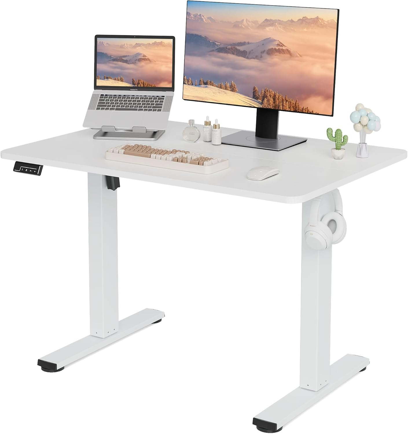 Longke Electric Standing Desk Adjustable Height, Stand up Home Office Desk, Sit Stand Desk with Memory Preset (Black, 32 Inches)