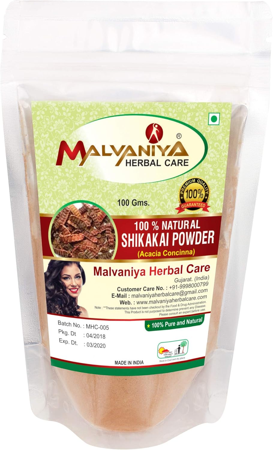 Organic Shikakai Powder Natural 100% Pure (ACACIA CONCINNA) Powder for GORGEOUS HAIRS NATURALLY by Neminath Herbal Care (100G)