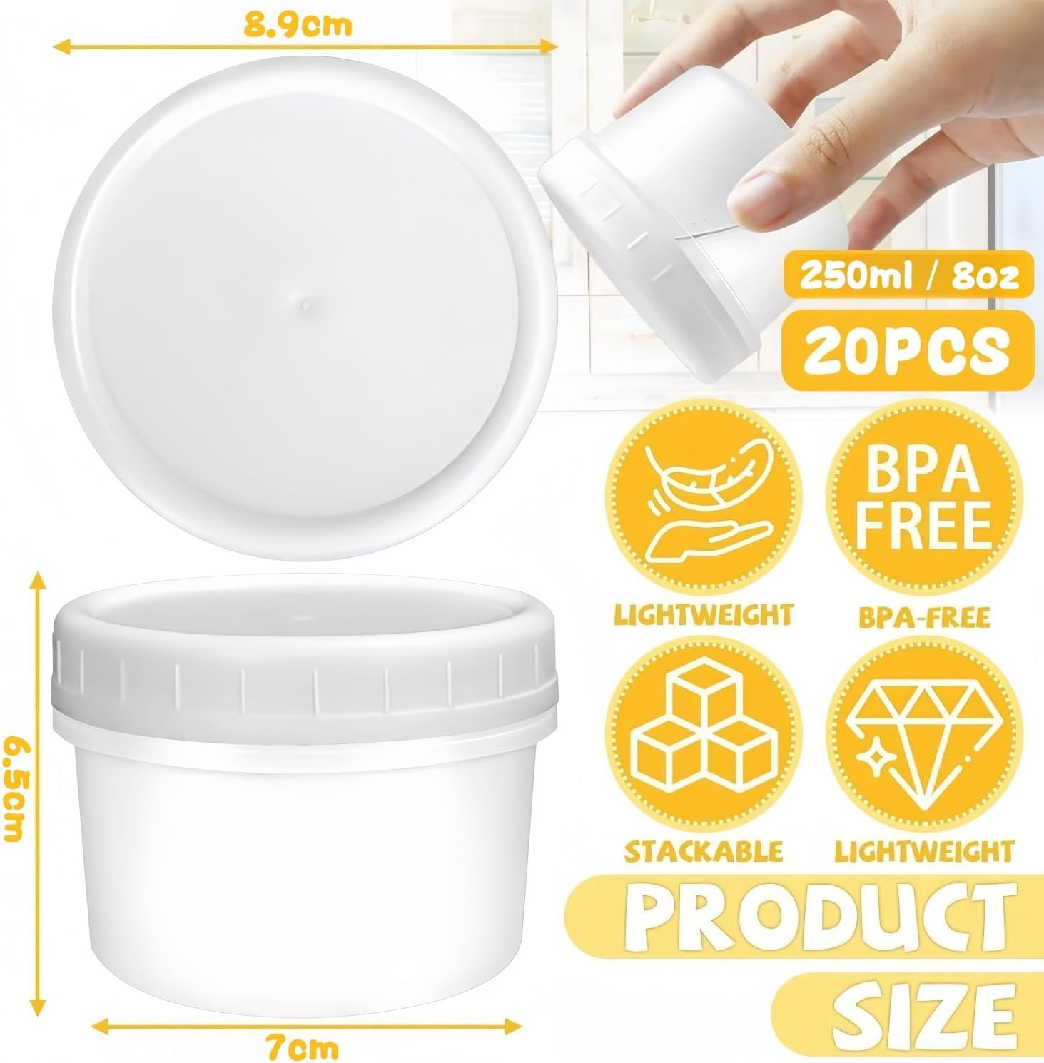 LATERN 20 Pcs Small Food Containers, 8Oz / 250Ml Reusable Plastic Bowls Stackable Food Jars with Lids, Dishwasher Safe, Microwave and Freezer Safe image number 2