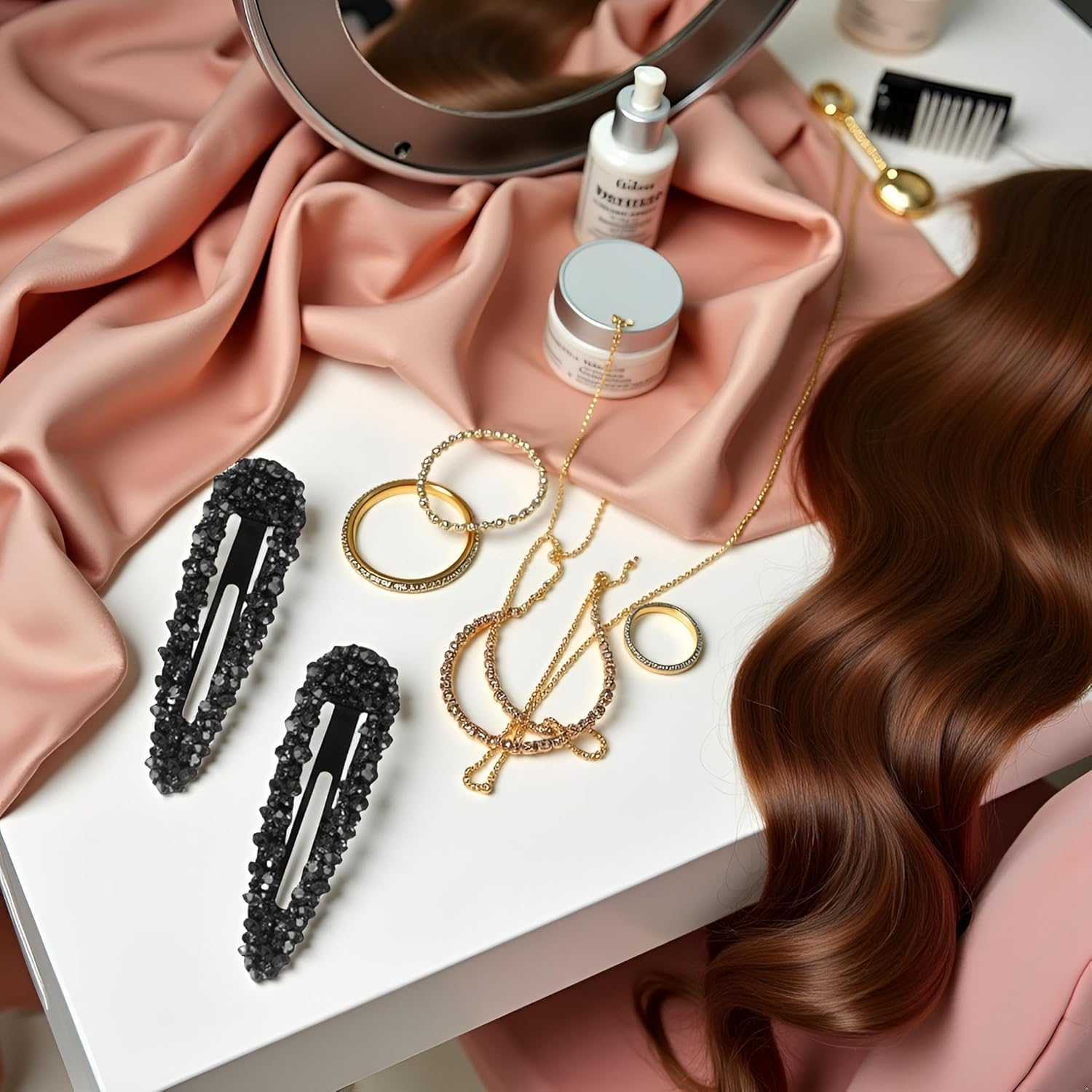 2 Pcs Black Sparkly Czech Crystal Hair Clips for Women and Girls image number 2