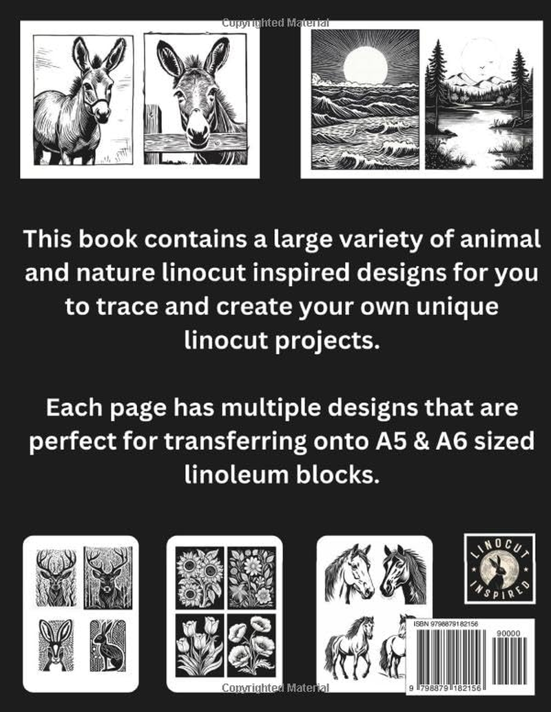 LINOCUT Tracing Templates - Animals & Nature: Multiple Designs per Page for A5 & A6 Linoleum Block Carving Projects image number 1