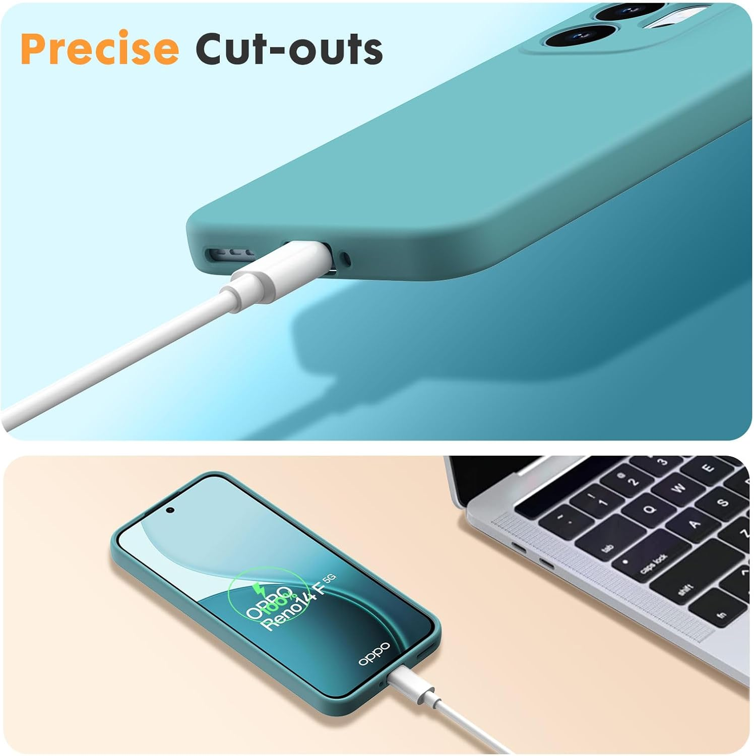 Byvuwiay Mobile Phone Case for Oppo Reno 14 F/FS 4G / 5G Case, Soft TPU Liquid Silicone Case, Shockproof, Scratch-Resistant, Oppo Reno 14 Fs 5G Protective Case, Light Blue image number 4