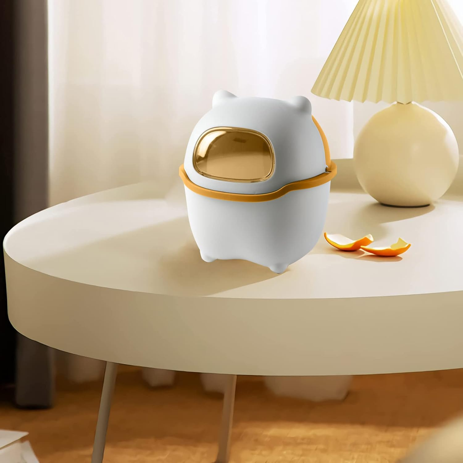 Mini Desk Trash Can Flip Countertop Garbage Bin Small Trash Can Bathroom Trash Cans with Lids for Kitchens, Offices, Waste Basket for Dressing Table (Yellow) image number 4